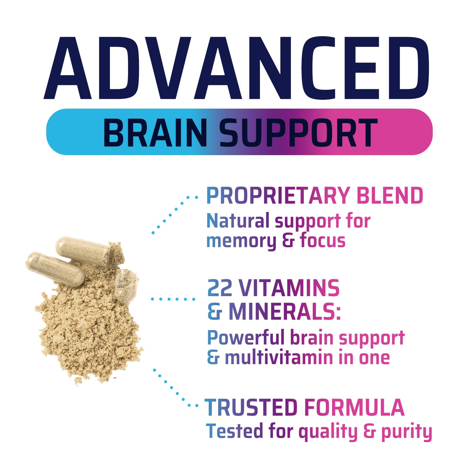 Brain Memory Supplement Pills - 3X Strength Nootropics for Concentration, Clarity & Focus Support - Brain Health Cognitive Vitamins with Bacopa, Phosphatidylserine & DMAE, Brain Booster - 60 Capsules - TrustMedUSA
