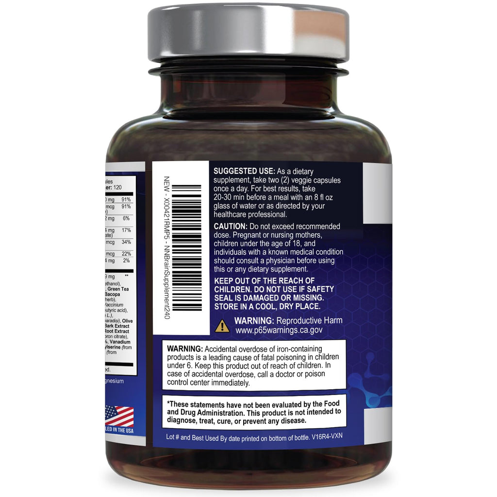 Brain Memory Supplement Pills - 3X Strength Nootropics for Concentration, Clarity & Focus Support - Brain Health Cognitive Vitamins with Bacopa, Phosphatidylserine & DMAE, Brain Booster - 240 Capsules - TrustMedUSA