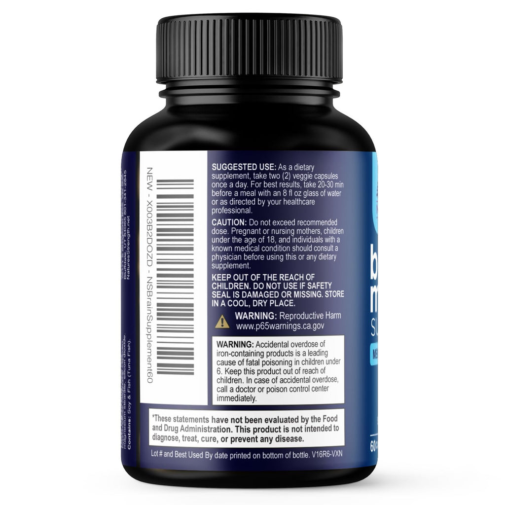 Brain Memory Supplement Pills - 3X Strength Nootropics for Concentration, Clarity & Focus Support - Brain Health Cognitive Vitamins with Bacopa, Phosphatidylserine & DMAE, Brain Booster - 60 Capsules - TrustMedUSA