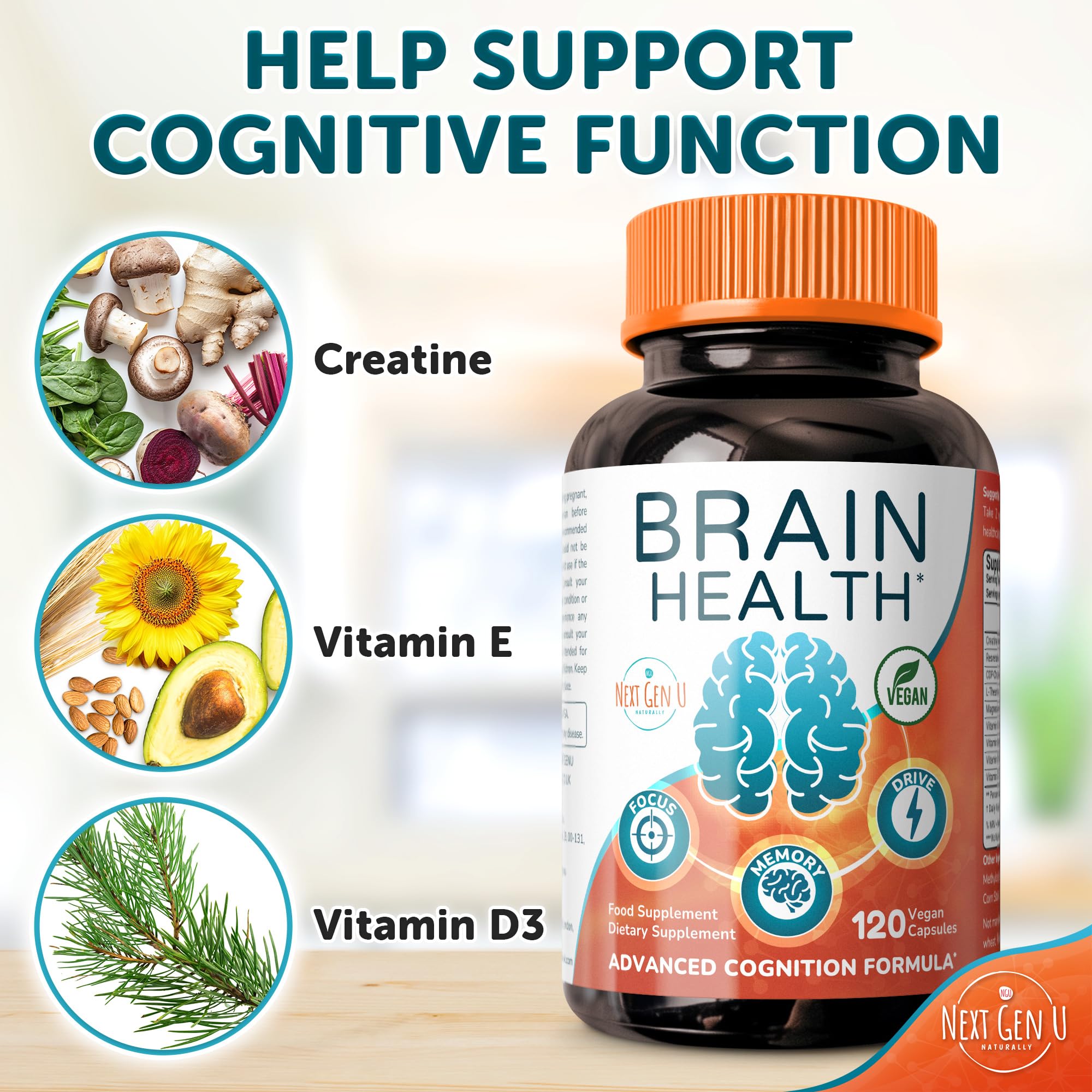 Brain Supplement - 120 Vegan Capsules - Dietary Nootropic May Help Memory, Cognitive Function & Focus - Formulation with Amino Acids, Polyphenols & B Vitamins - for Women, Men & Seniors - by NextGenU - TrustMedUSA