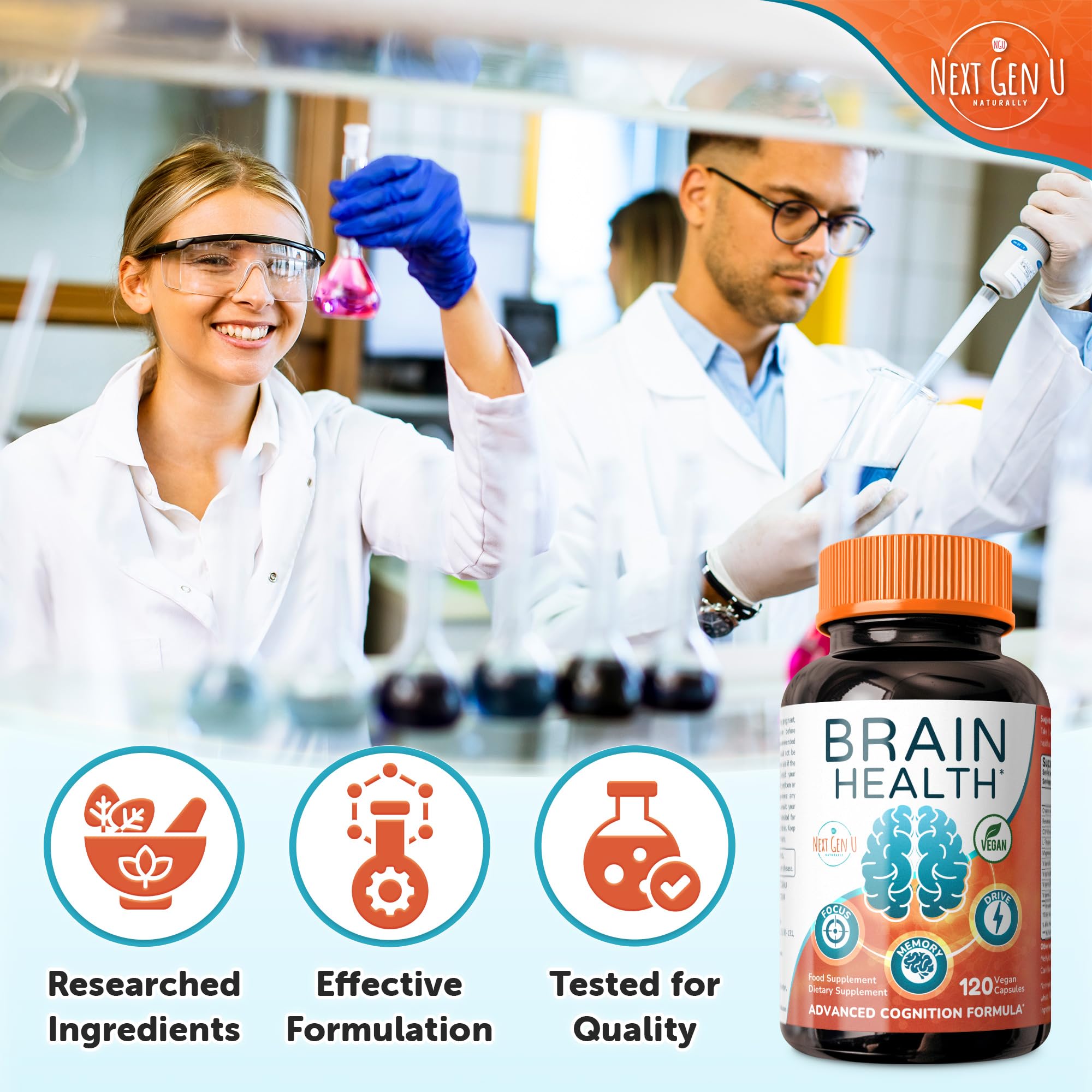 Brain Supplement - 120 Vegan Capsules - Dietary Nootropic May Help Memory, Cognitive Function & Focus - Formulation with Amino Acids, Polyphenols & B Vitamins - for Women, Men & Seniors - by NextGenU - TrustMedUSA