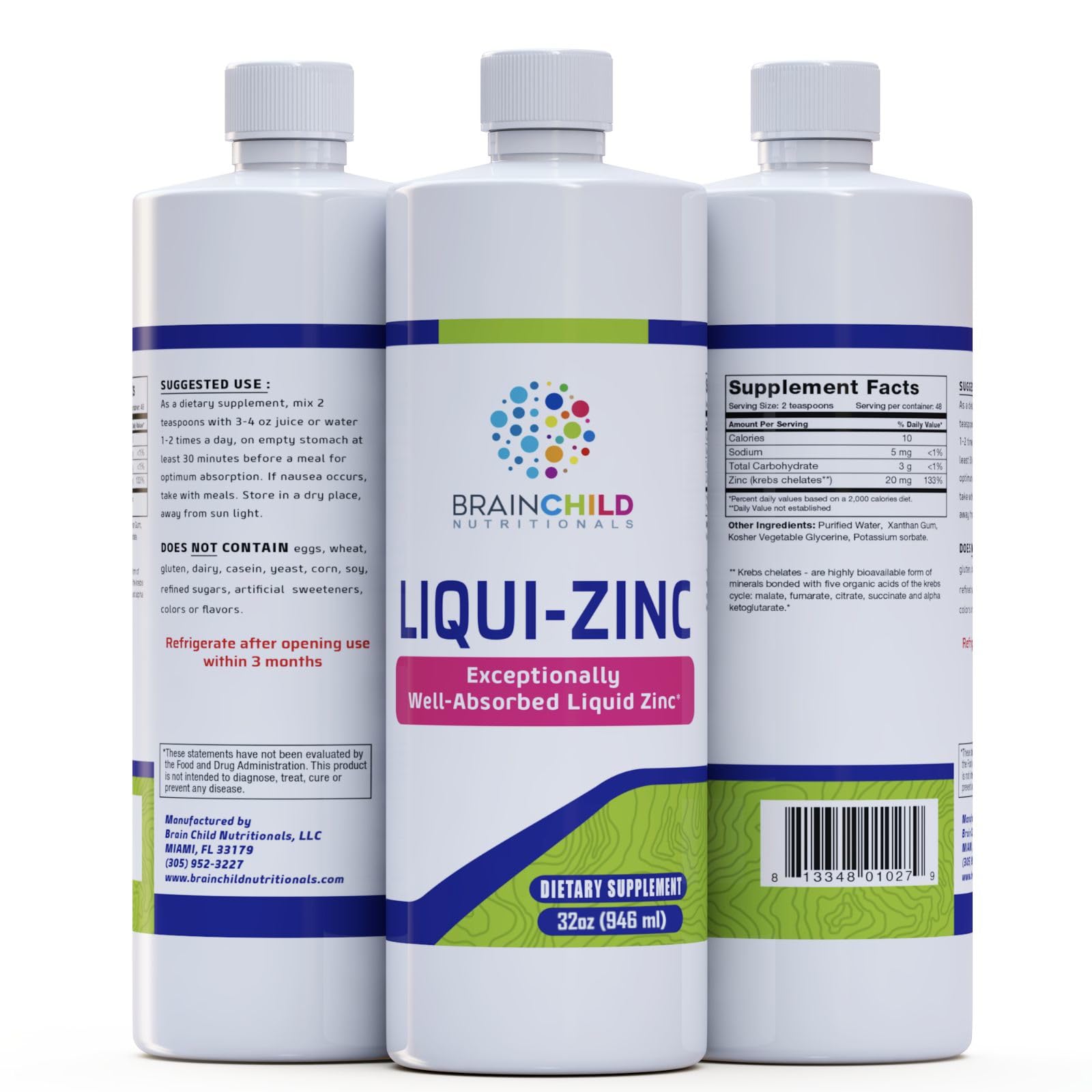 BrainChild Nutritionals LiquiZinc Liquid Formula (Unflavored 32oz) - TrustMedUSA