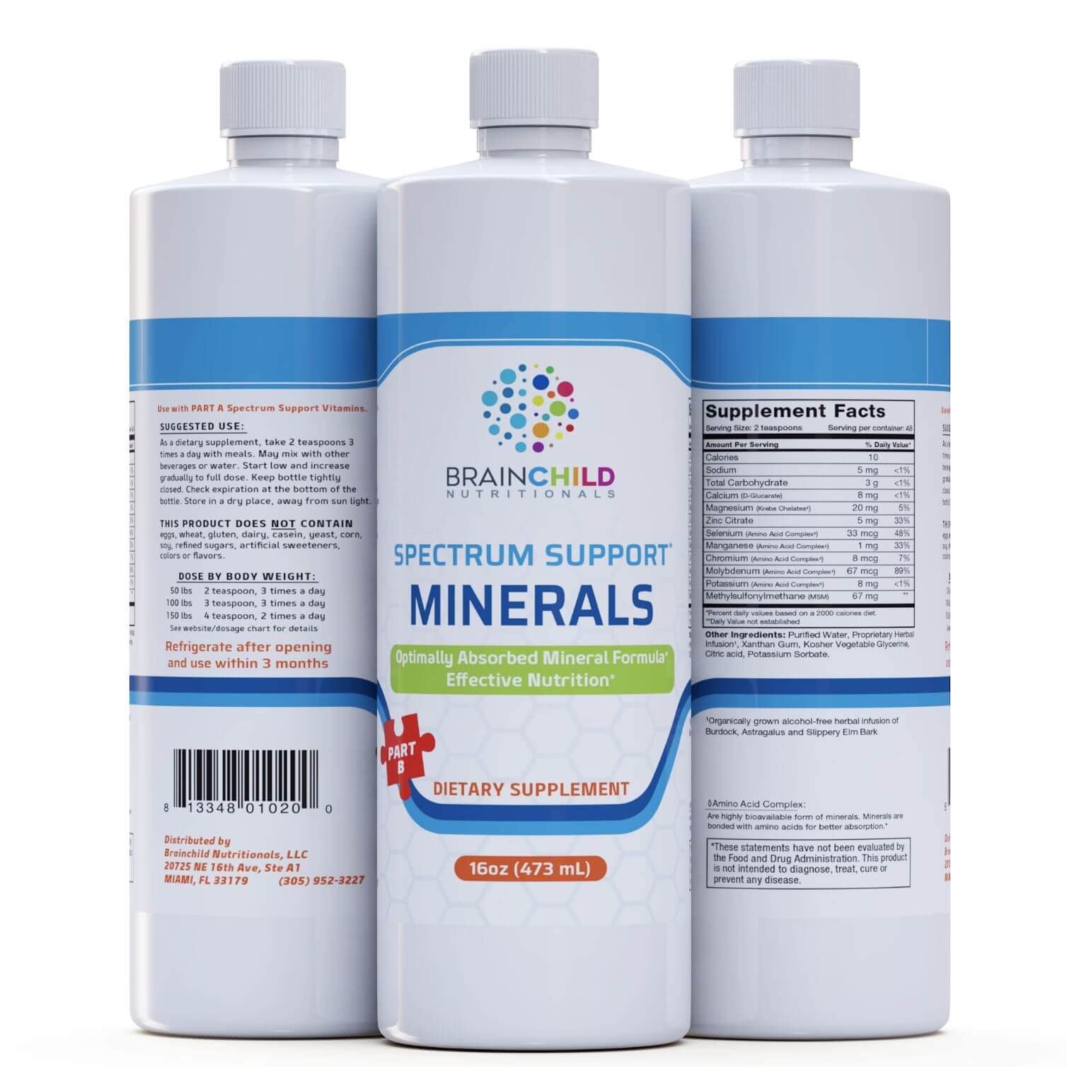 BrainChild Nutritionals Spectrum Support Minerals Liquid Supplement for Autism - Well Absorbed for Kids & Adults on the Spectrum, Ultra-Colloidal Suspension, Casein-Free, Unflavored 16oz - TrustMedUSA