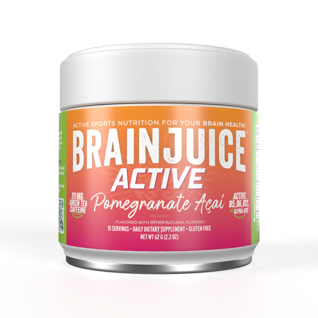 BrainJuice Nootropics Brain Support Supplement, Gluten Free Powder for Energy and Focus, Pre Workout w/Alpha GPC, Vitamin B & Organic Green Tea Extract Caffeine, Active Pomegranate Acai, 15 Servings - TrustMedUSA