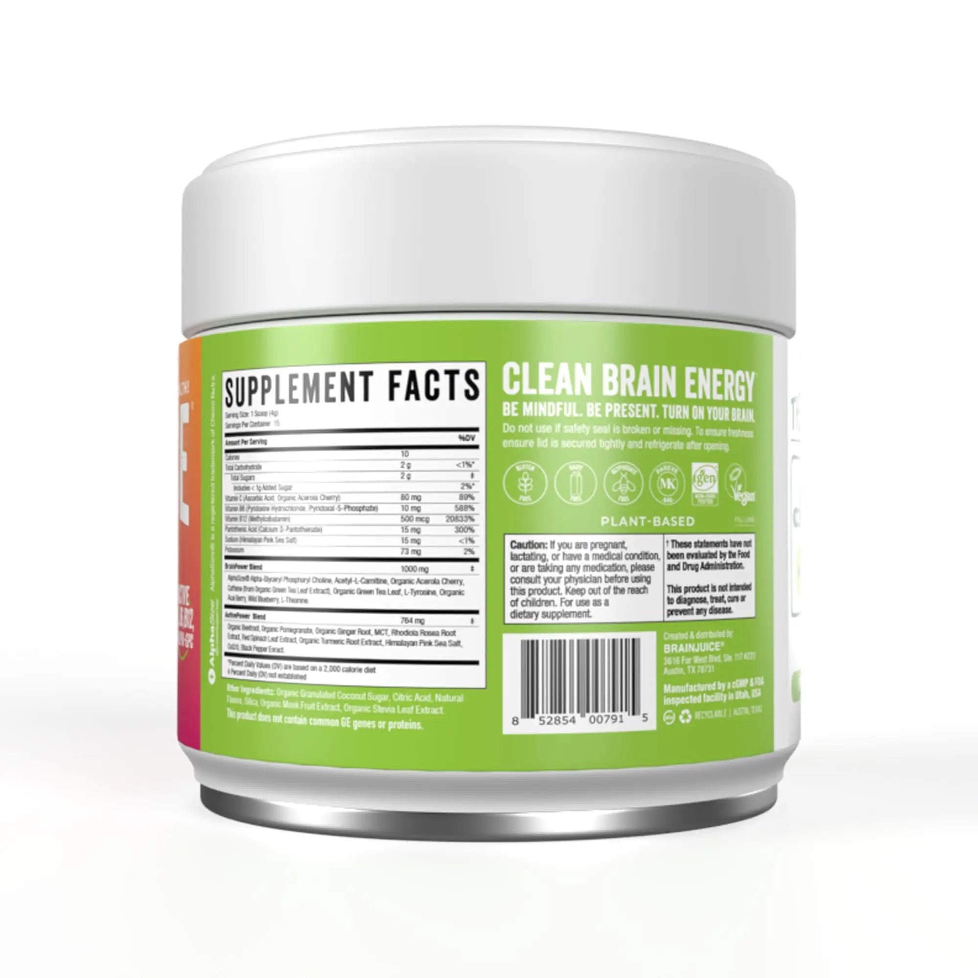 BrainJuice Nootropics Brain Support Supplement, Gluten Free Powder for Energy and Focus, Pre Workout w/Alpha GPC, Vitamin B & Organic Green Tea Extract Caffeine, Active Pomegranate Acai, 15 Servings - TrustMedUSA