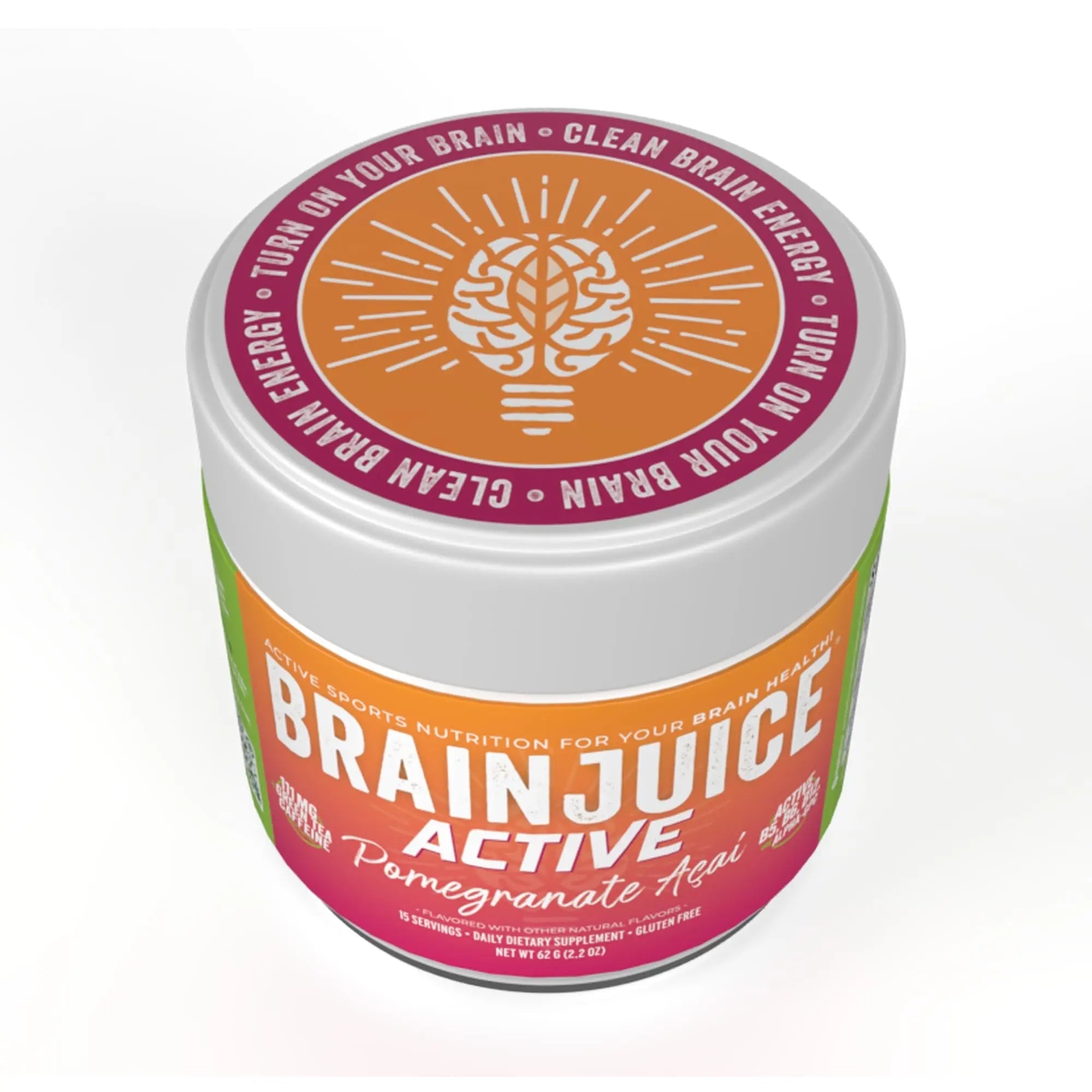 BrainJuice Nootropics Brain Support Supplement, Gluten Free Powder for Energy and Focus, Pre Workout w/Alpha GPC, Vitamin B & Organic Green Tea Extract Caffeine, Active Pomegranate Acai, 15 Servings - TrustMedUSA