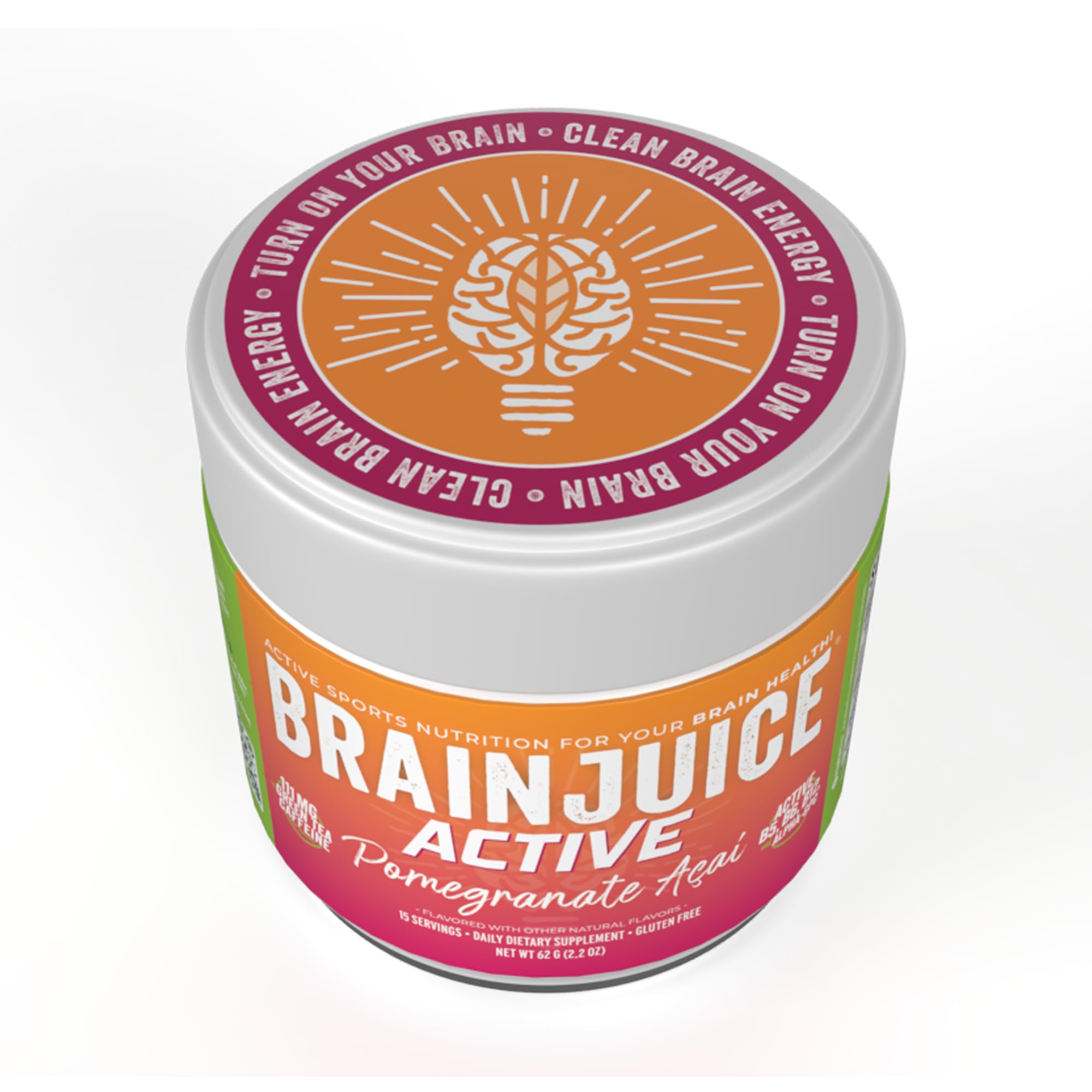 BrainJuice Nootropics Brain Support Supplement, Gluten Free Powder for Energy and Focus, Pre Workout w/Alpha GPC, Vitamin B & Organic Green Tea Extract Caffeine, Active Pomegranate Acai, 15 Servings - TrustMedUSA