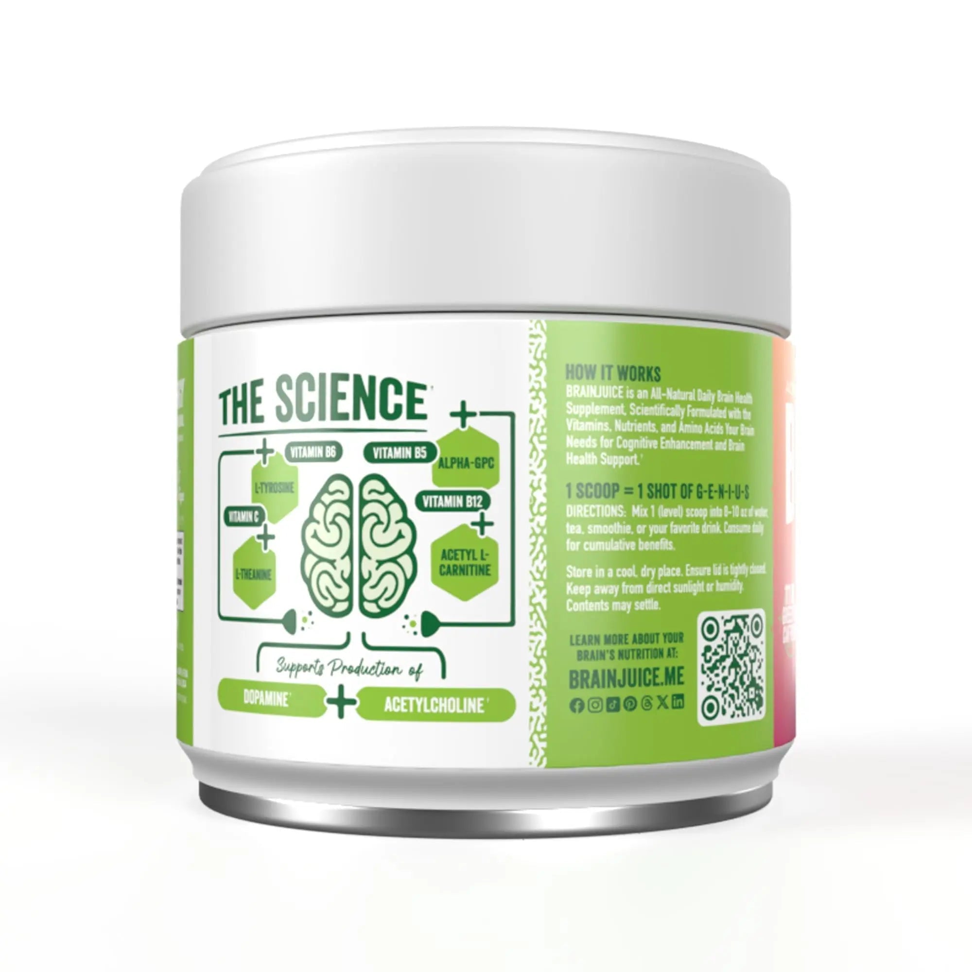 BrainJuice Nootropics Brain Support Supplement, Gluten Free Powder for Energy and Focus, Pre Workout w/Alpha GPC, Vitamin B & Organic Green Tea Extract Caffeine, Active Pomegranate Acai, 15 Servings - TrustMedUSA