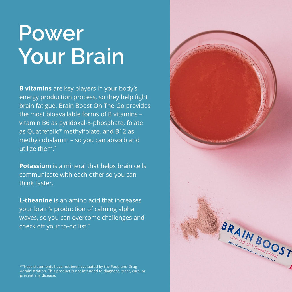 BRAINMD Dr Amen Brain Boost On The Go - 10 Packets, Berry Flavor - Nootropic Drink Powder, Promotes Focus, Clarity & Mental Energy - Caffeine Free, Gluten Free - 10 Servings - TrustMedUSA
