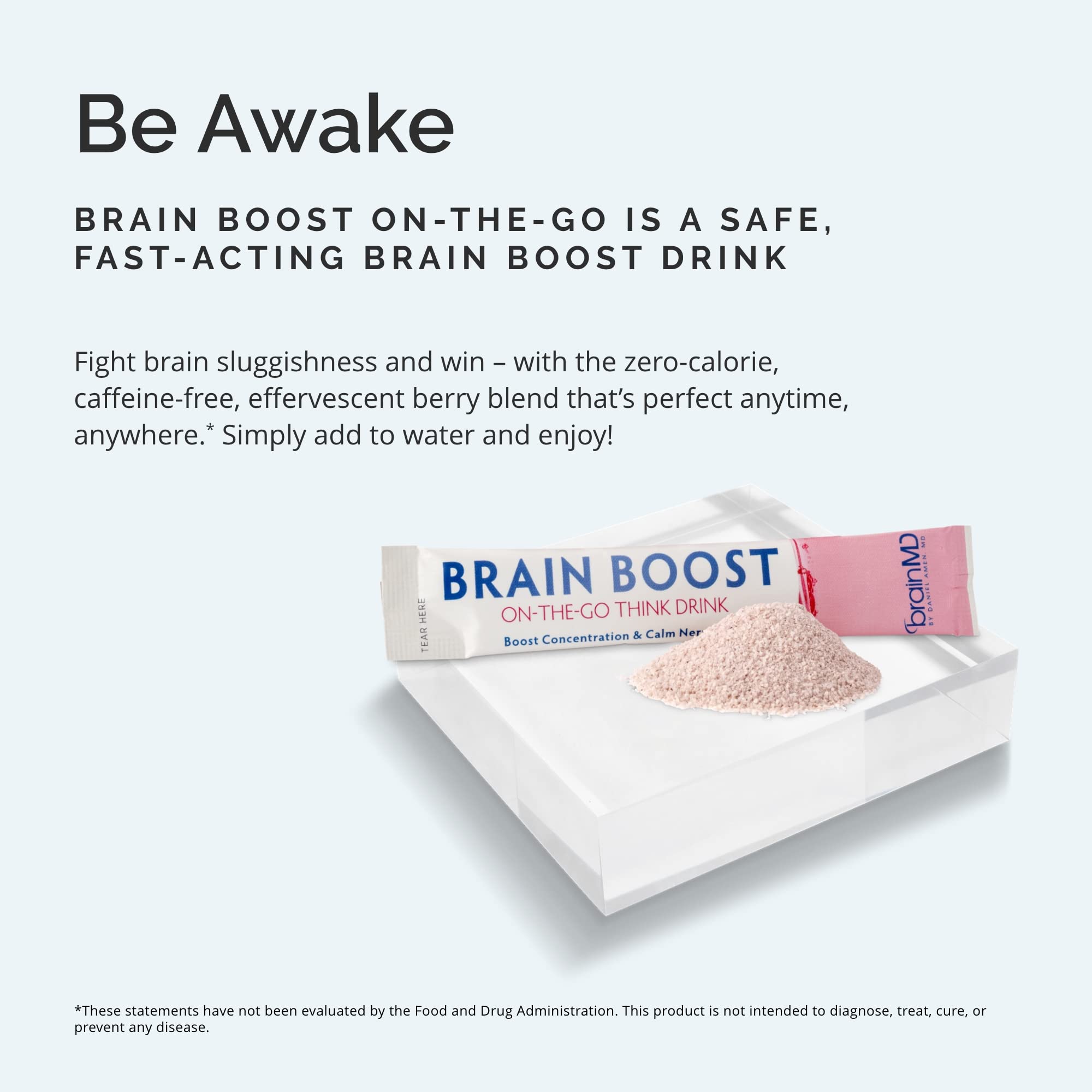 BRAINMD Dr Amen Brain Boost On The Go - 10 Packets, Berry Flavor - Nootropic Drink Powder, Promotes Focus, Clarity & Mental Energy - Caffeine Free, Gluten Free - 10 Servings - TrustMedUSA