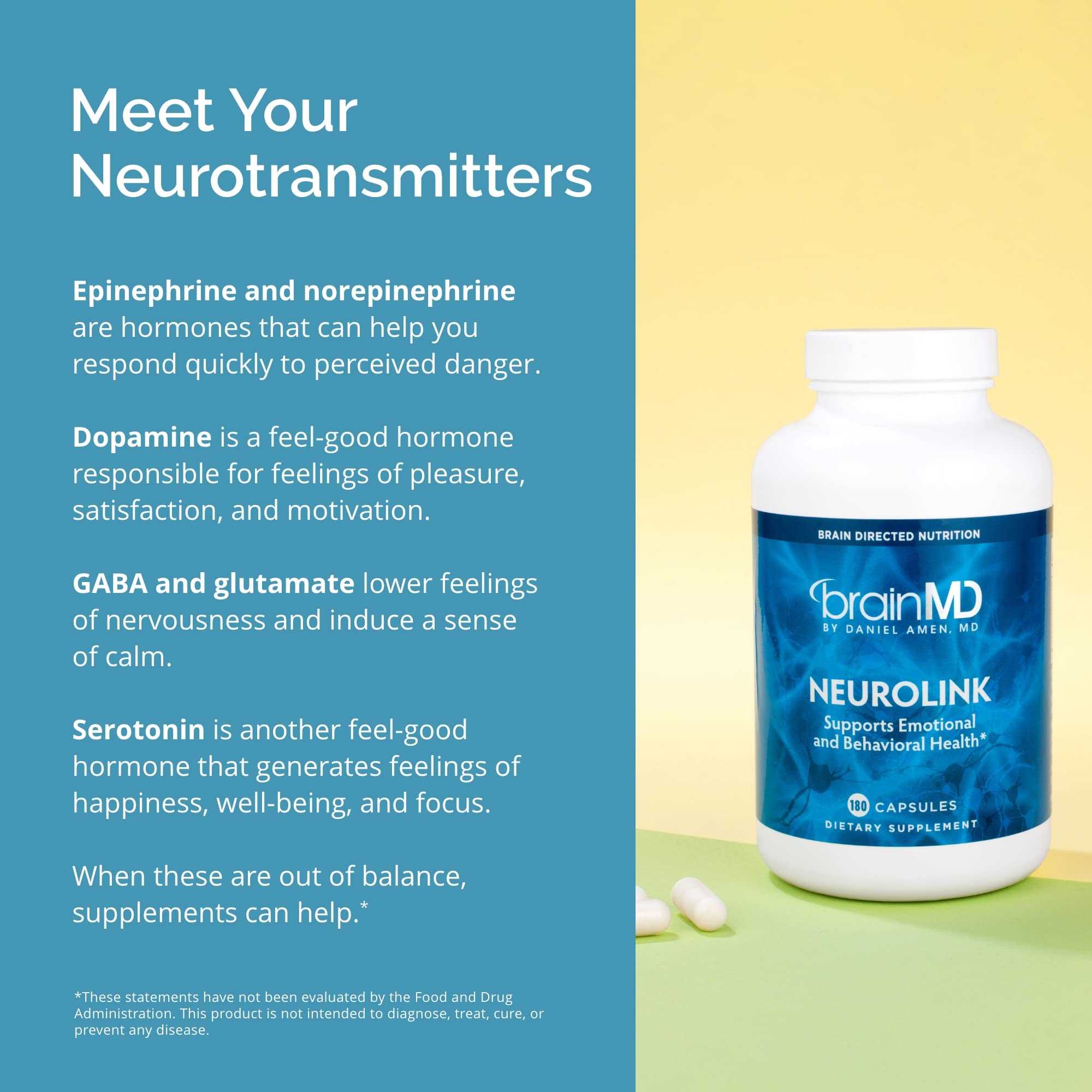 BRAINMD Dr Amen NeuroLink - 180 Capsules - Promotes Optimal Brain Function, Focus & Concentration - Gluten Free - 45 Servings - TrustMedUSA