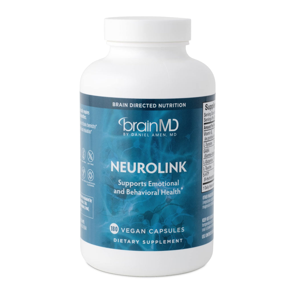 BRAINMD Dr Amen NeuroLink - 180 Capsules - Promotes Optimal Brain Function, Focus & Concentration - Gluten Free - 45 Servings - TrustMedUSA