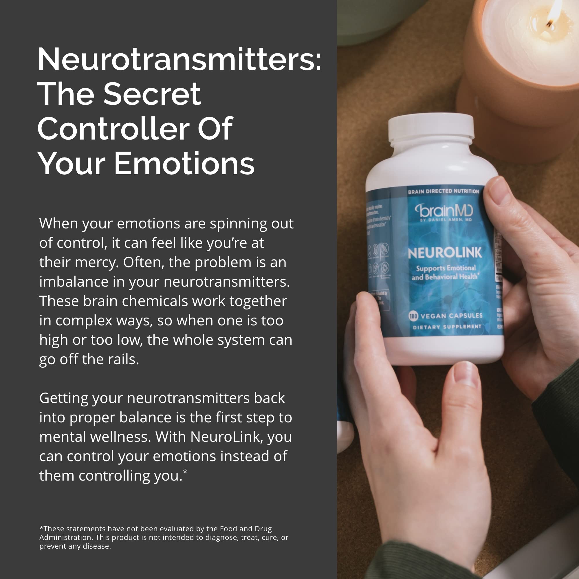 BRAINMD Dr Amen NeuroLink - 180 Capsules - Promotes Optimal Brain Function, Focus & Concentration - Gluten Free - 45 Servings - TrustMedUSA