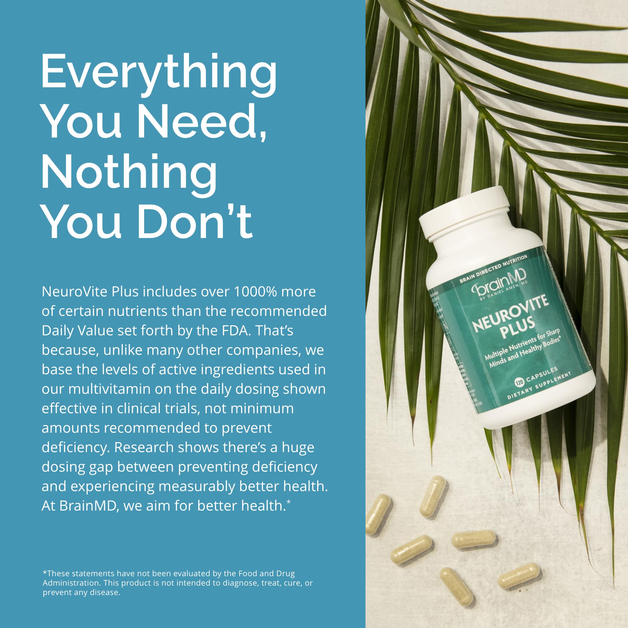 BRAINMD Dr Amen NeuroVite Plus - 120 Capsules - Multivitamin & Mineral Supplement, Enhanced with Phytonutrients, Enzymes & Whole Foods - Gluten Free - 30 Servings - TrustMedUSA