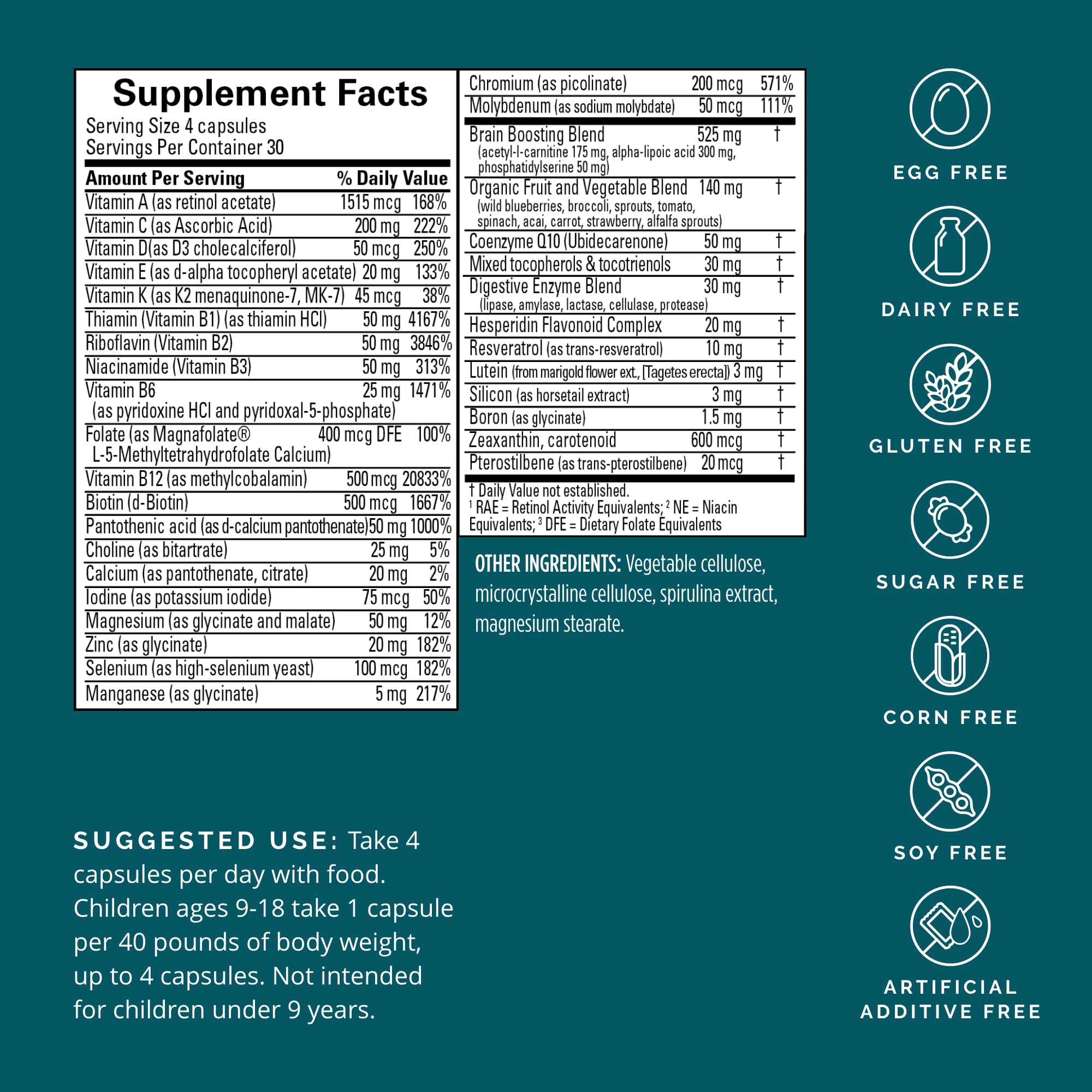 BRAINMD Dr Amen NeuroVite Plus - 120 Capsules - Multivitamin & Mineral Supplement, Enhanced with Phytonutrients, Enzymes & Whole Foods - Gluten Free - 30 Servings - TrustMedUSA