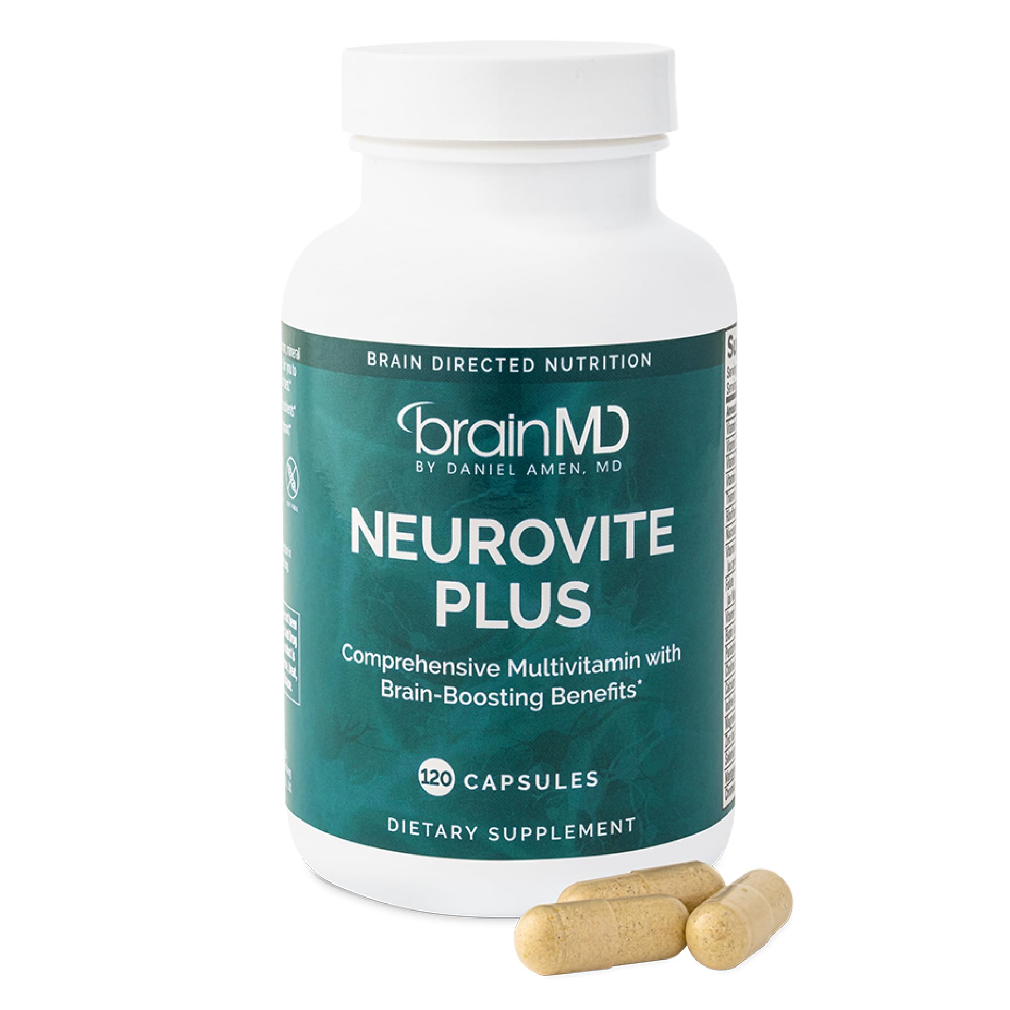 BRAINMD Dr Amen NeuroVite Plus - 120 Capsules - Multivitamin & Mineral Supplement, Enhanced with Phytonutrients, Enzymes & Whole Foods - Gluten Free - 30 Servings - TrustMedUSA
