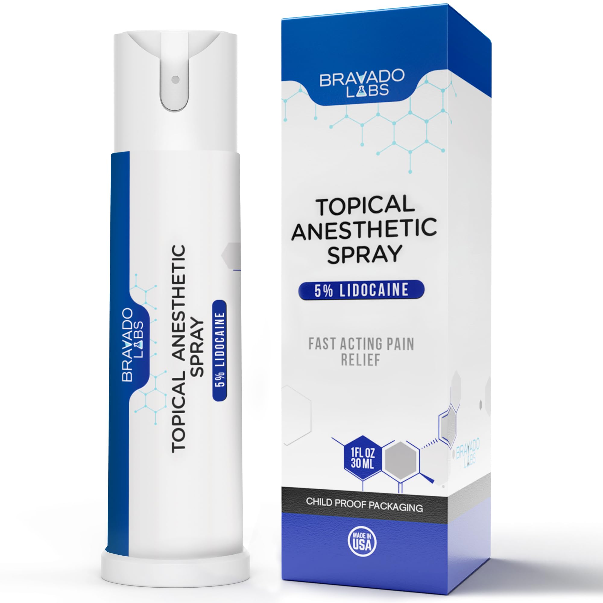 Bravado Labs 5% Lidocaine Spray Pain Relief - Maximum Strength Numbing Spray with Arnica & Emu Oil - Topical Anesthetic for Burns, Pain & Itch Relief - 1oz - TrustMedUSA