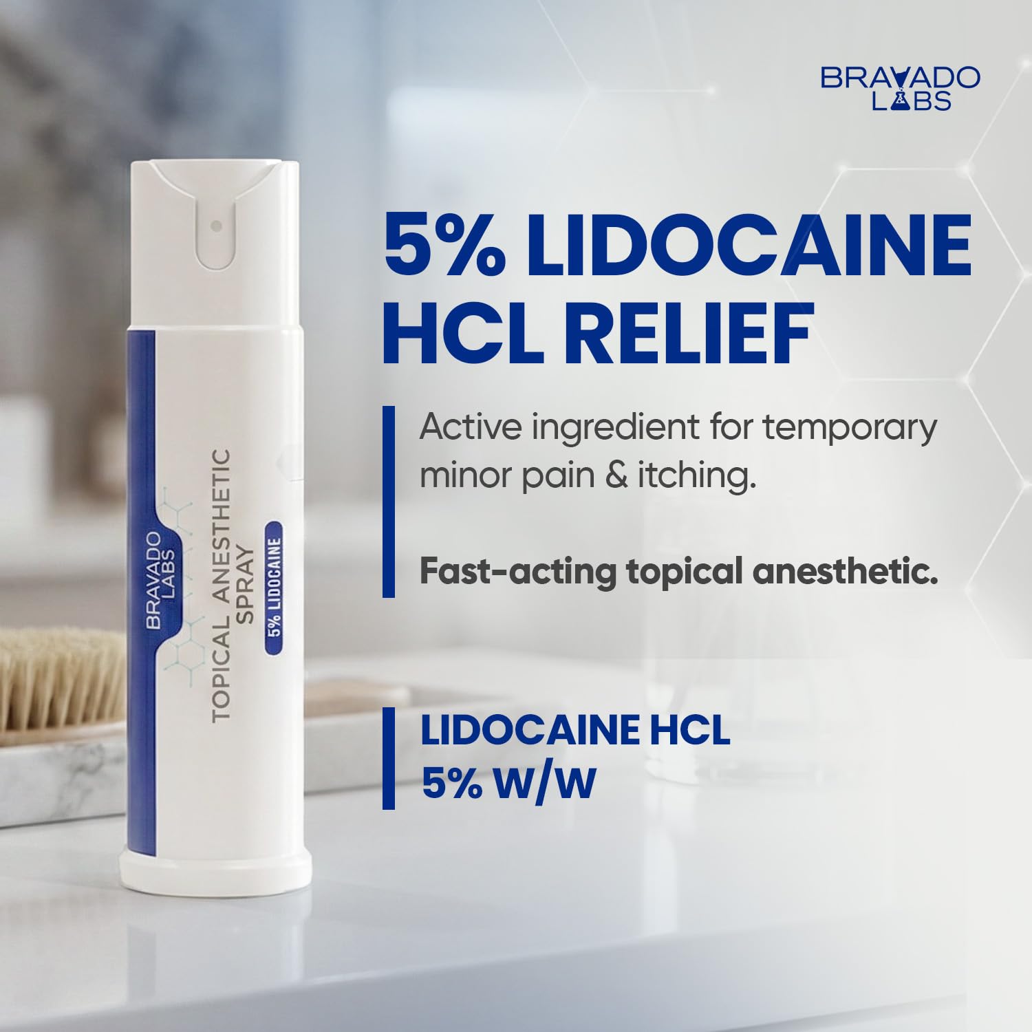 Bravado Labs 5% Lidocaine Spray Pain Relief - Maximum Strength Numbing Spray with Arnica & Emu Oil - Topical Anesthetic for Burns, Pain & Itch Relief - 1oz - TrustMedUSA