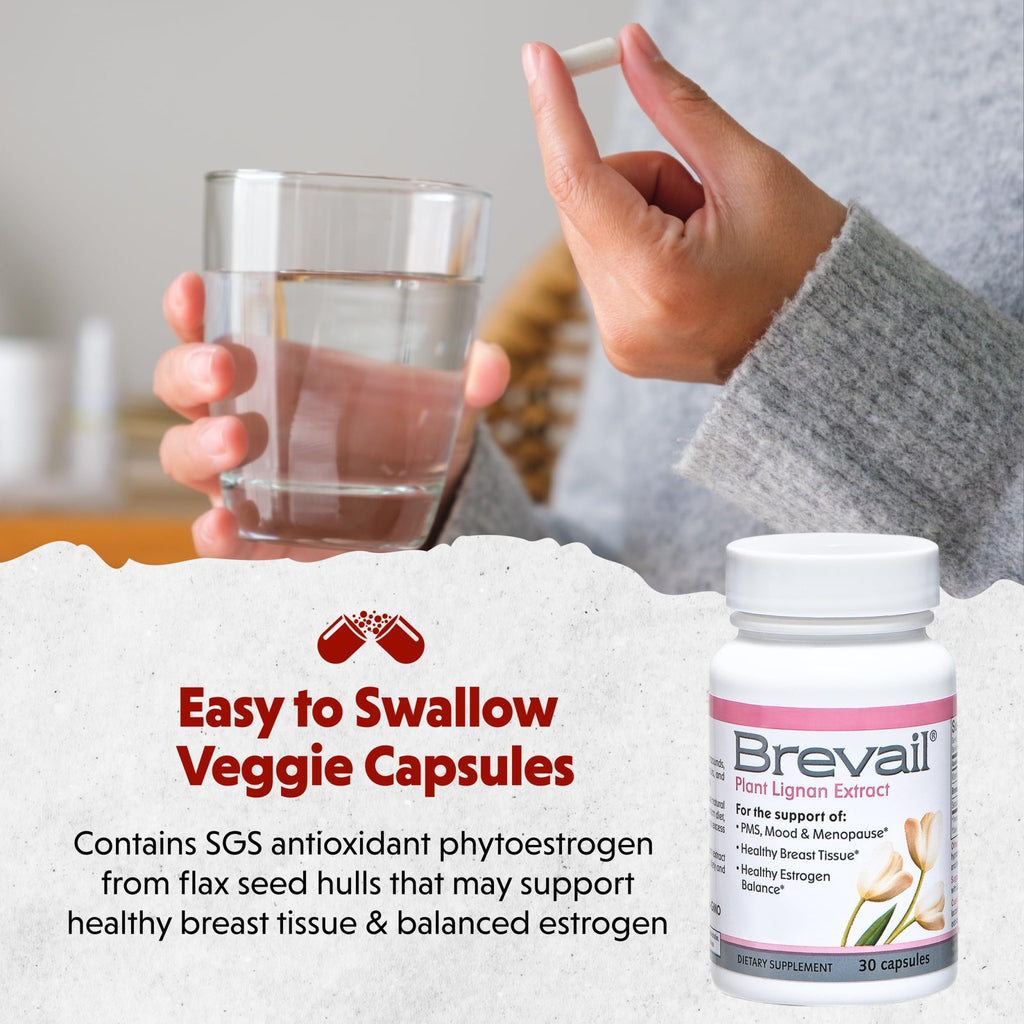 Brevail Plant Lignan Extract Capsules, Proactive Breast Health Supplement with 50 mg SDG Lignans from Flax Seed Hulls for Healthy Estrogen Balance and PMS Mood Support Pills, 30 Count - TrustMedUSA