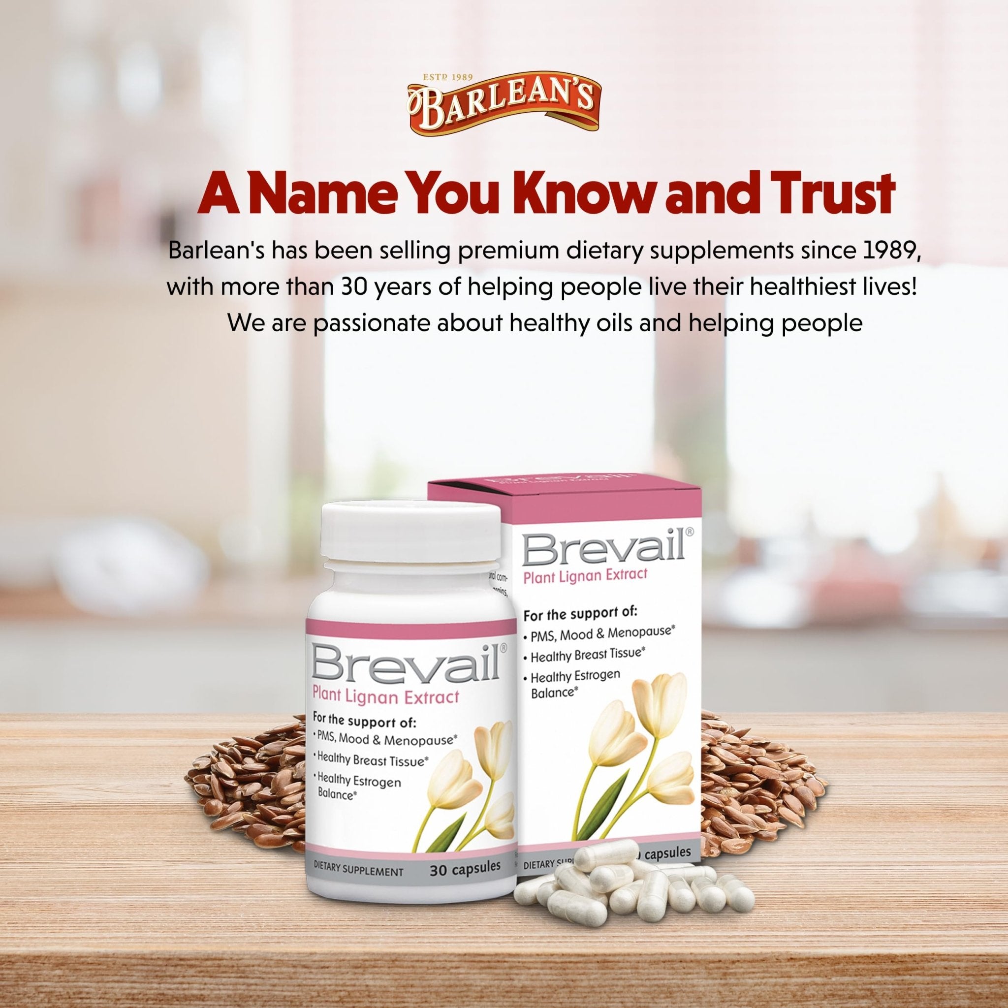 Brevail Plant Lignan Extract Capsules, Proactive Breast Health Supplement with 50 mg SDG Lignans from Flax Seed Hulls for Healthy Estrogen Balance and PMS Mood Support Pills, 30 Count - TrustMedUSA