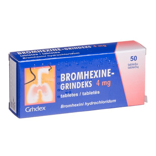 BROMHEXINE, 4 mg, 50 tabs, Grindex, Chronic Bronchitis, Cold, Flu - TrustMedUSA