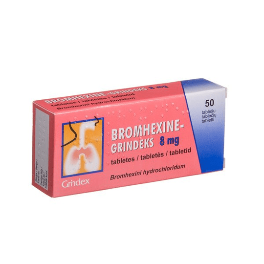 BROMHEXINE, 8 mg, 50 tabs, Grindex, Chronic Bronchitis, Cold, Flu - TrustMedUSA
