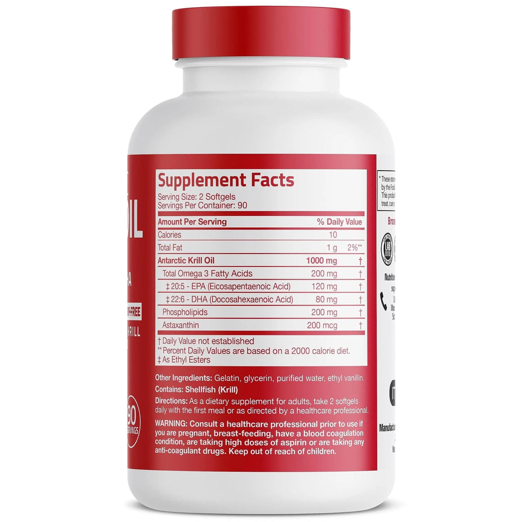 Bronson Antarctic Krill Oil 1000 mg with Omega-3s EPA, DHA, Astaxanthin and Phospholipid - TrustMedUSA