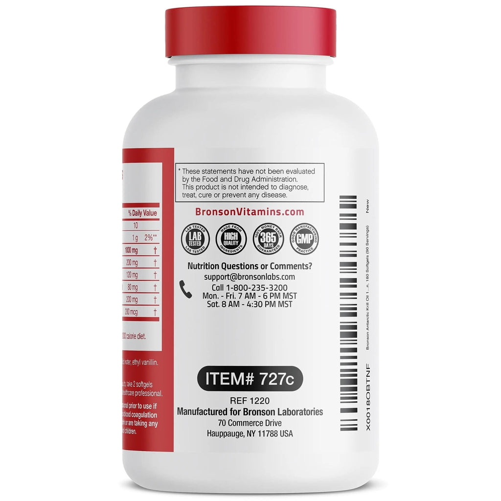 Bronson Antarctic Krill Oil 1000 mg with Omega-3s EPA, DHA, Astaxanthin and Phospholipid - TrustMedUSA