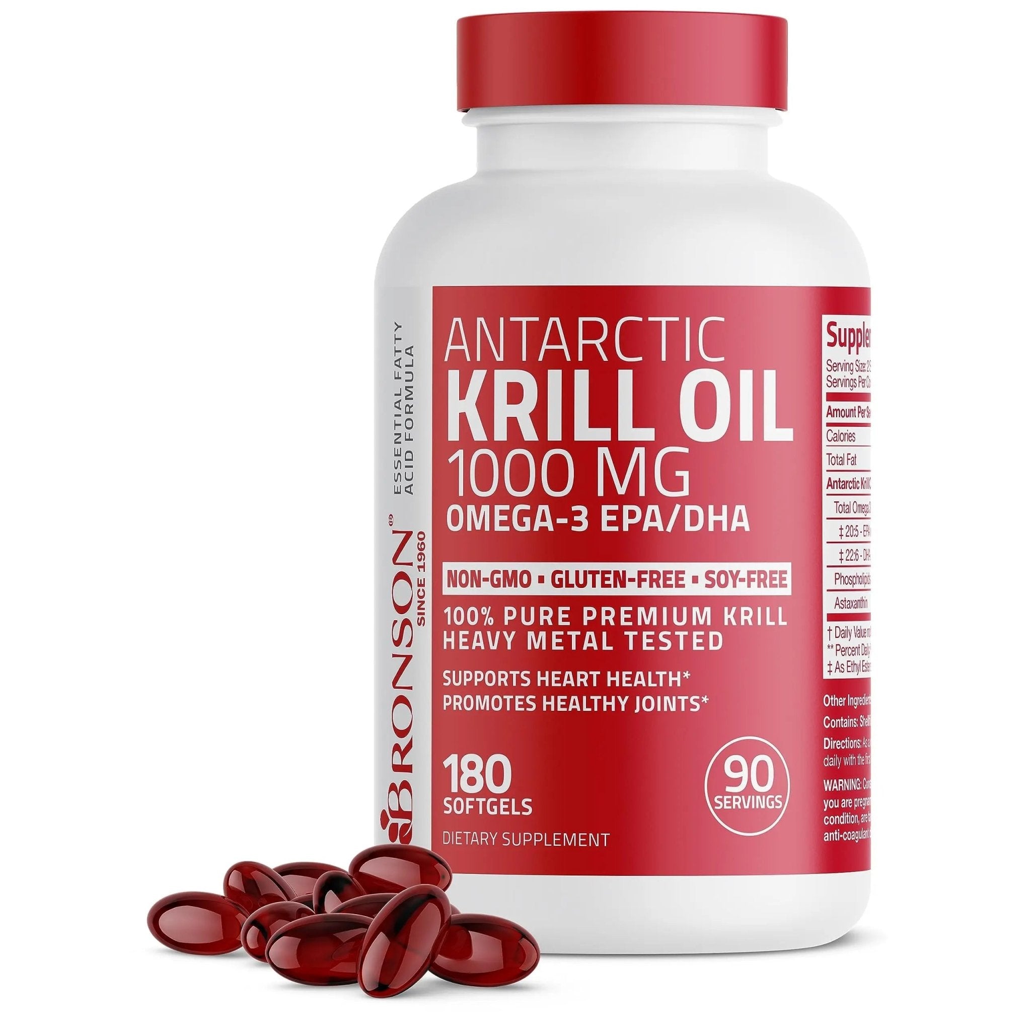 Bronson Antarctic Krill Oil 1000 mg with Omega-3s EPA, DHA, Astaxanthin and Phospholipid - TrustMedUSA