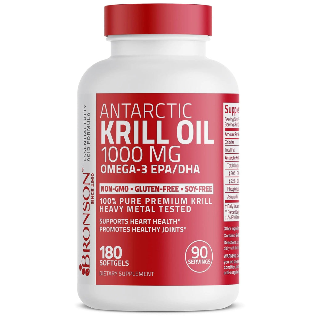 Bronson Antarctic Krill Oil 1000 mg with Omega-3s EPA, DHA, Astaxanthin and Phospholipid - TrustMedUSA
