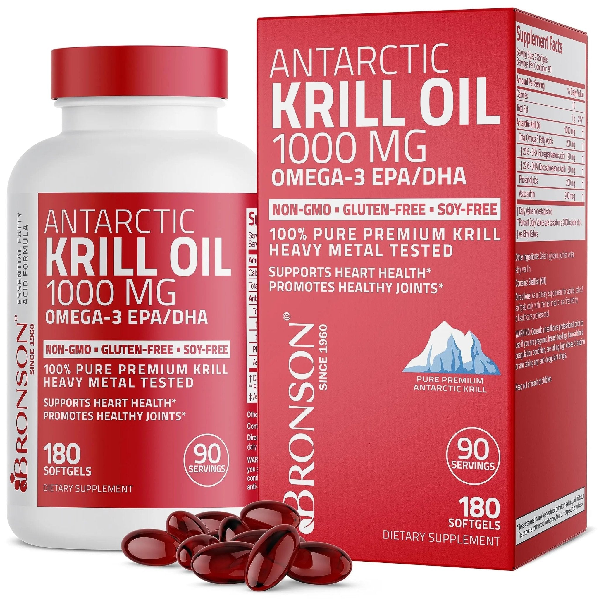 Bronson Antarctic Krill Oil 1000 mg with Omega-3s EPA, DHA, Astaxanthin and Phospholipid - TrustMedUSA