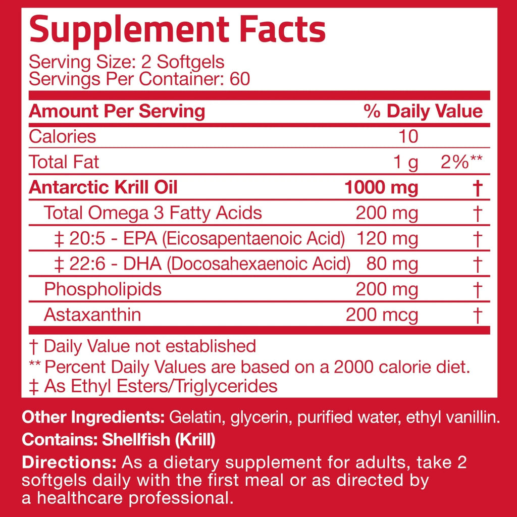 Bronson Antarctic Krill Oil 1000 mg with Omega-3s EPA, DHA, Astaxanthin and Phospholipids 120 Softgels - TrustMedUSA