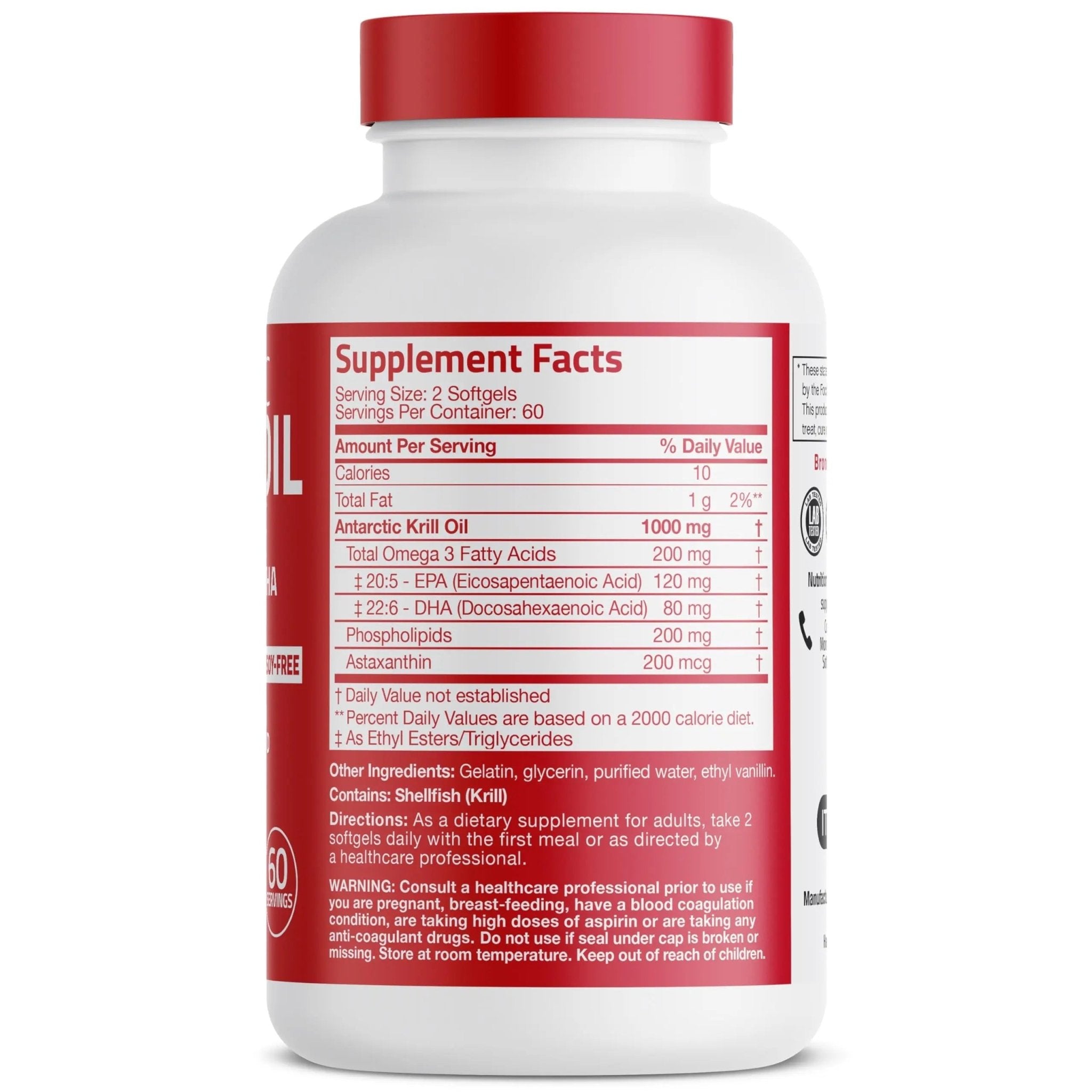 Bronson Antarctic Krill Oil 1000 mg with Omega-3s EPA, DHA, Astaxanthin and Phospholipids 120 Softgels - TrustMedUSA