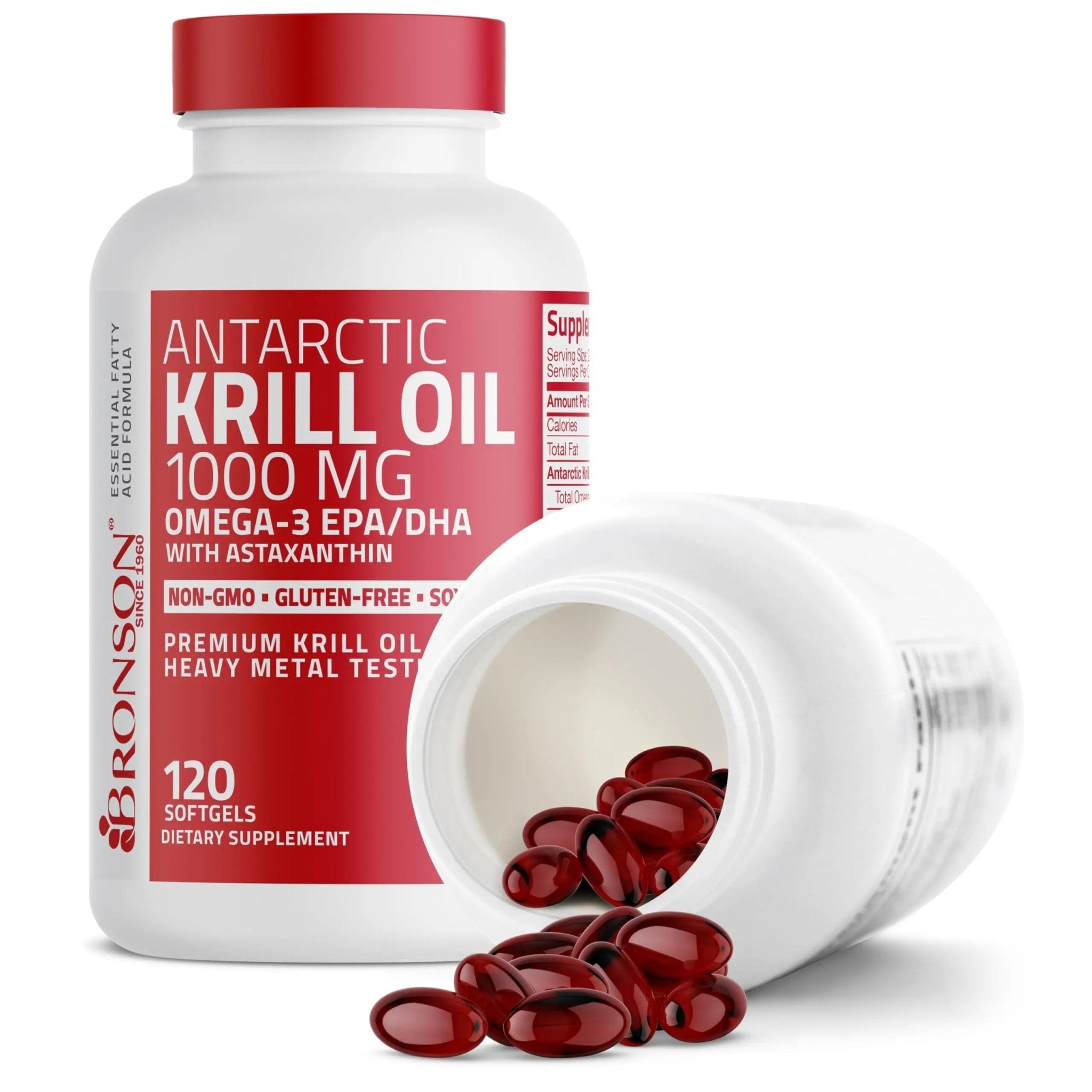 Bronson Antarctic Krill Oil 1000 mg with Omega-3s EPA, DHA, Astaxanthin and Phospholipids 120 Softgels - TrustMedUSA