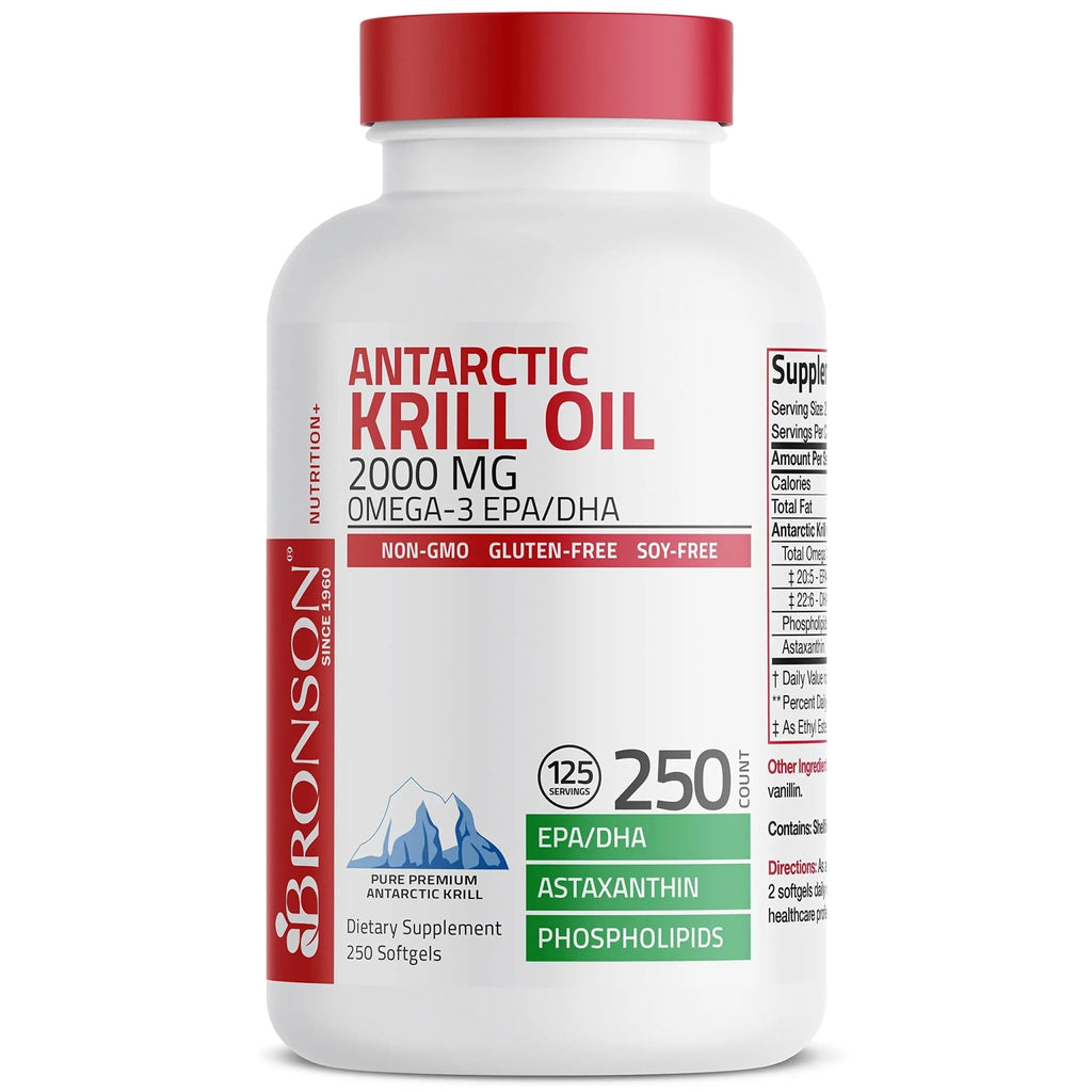 Bronson Antarctic Krill Oil 2000 mg with Omega-3s EPA, DHA, Astaxanthin and Phospholipi - TrustMedUSA