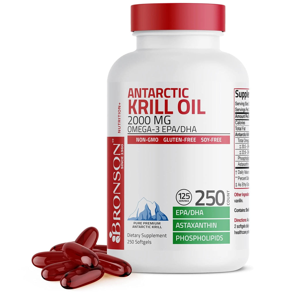 Bronson Antarctic Krill Oil 2000 mg with Omega-3s EPA, DHA, Astaxanthin and Phospholipi - TrustMedUSA