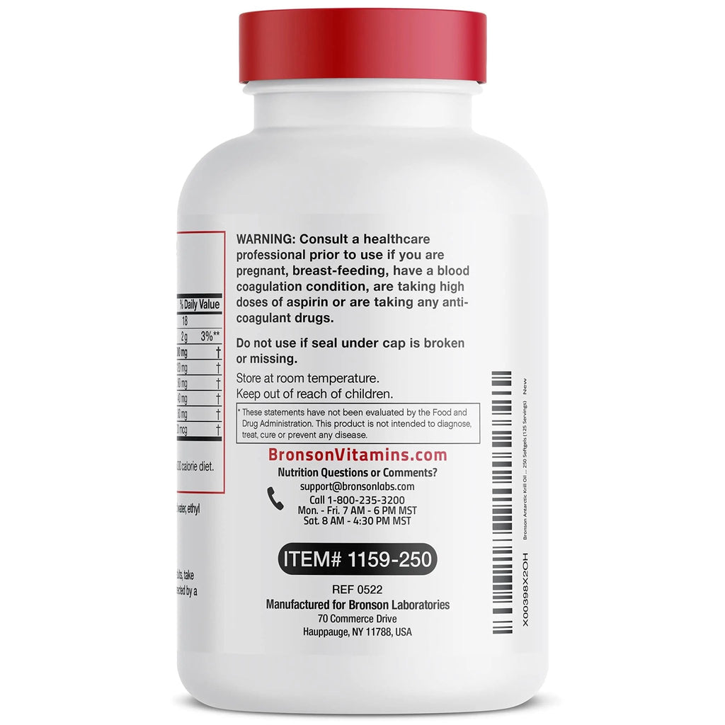 Bronson Antarctic Krill Oil 2000 mg with Omega-3s EPA, DHA, Astaxanthin and Phospholipi - TrustMedUSA