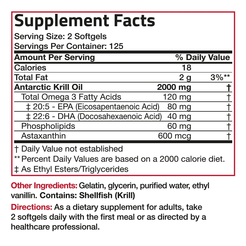 Bronson Antarctic Krill Oil 2000 mg with Omega-3s EPA, DHA, Astaxanthin and Phospholipi - TrustMedUSA