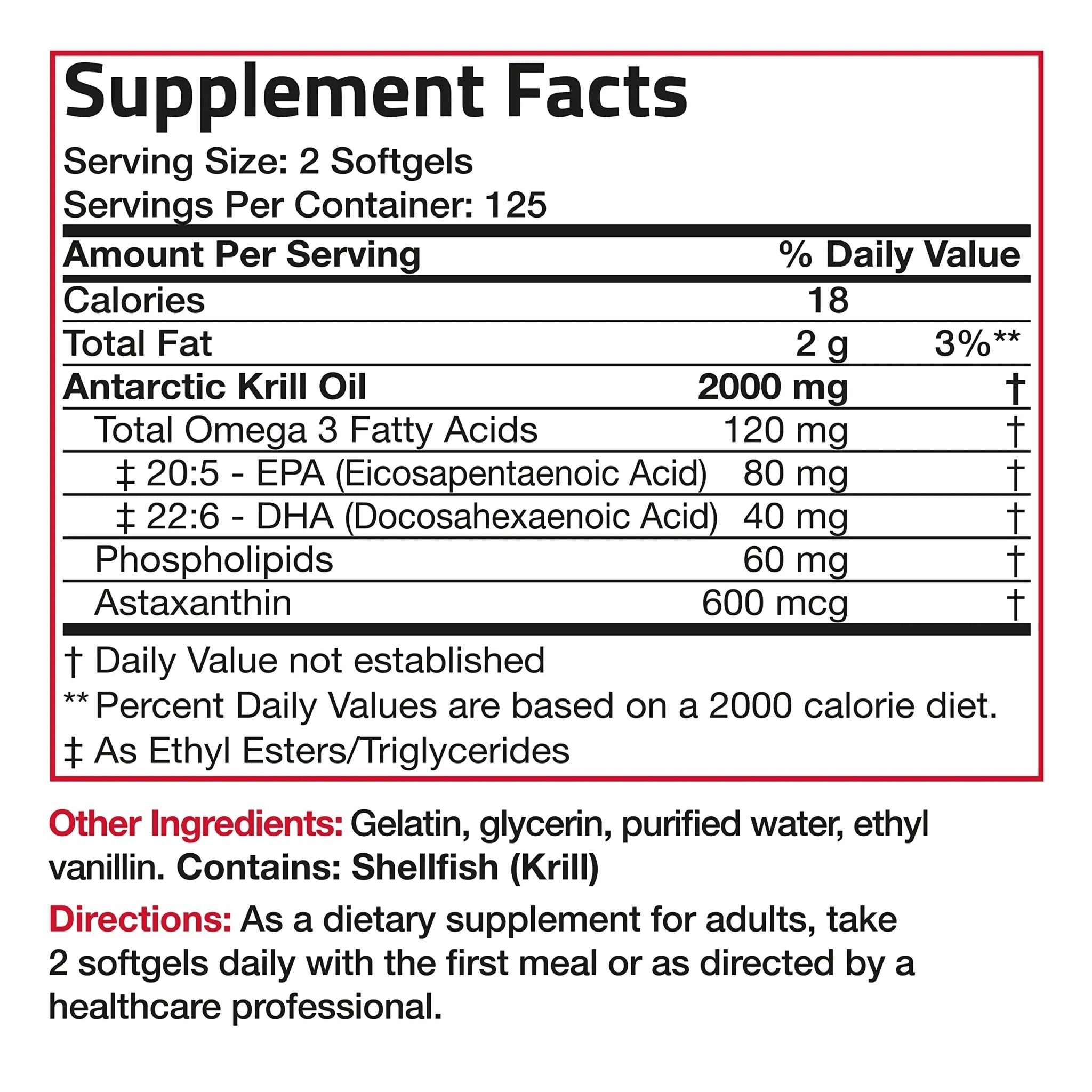 Bronson Antarctic Krill Oil 2000 mg with Omega-3s EPA, DHA, Astaxanthin and Phospholipi - TrustMedUSA