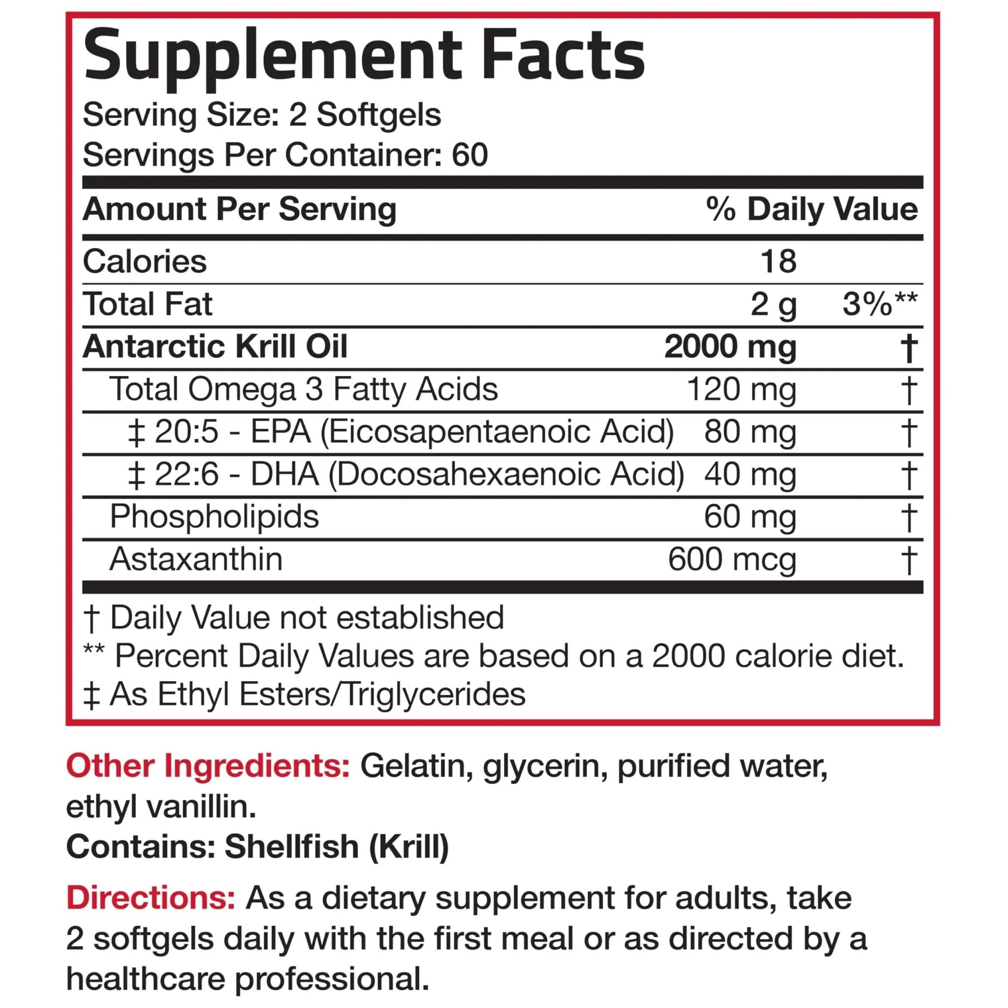 Bronson Antarctic Krill Oil 2000 mg with Omega-3s EPA, DHA, Astaxanthin and Phospholipids 120 Softgels (60 Servings) - TrustMedUSA