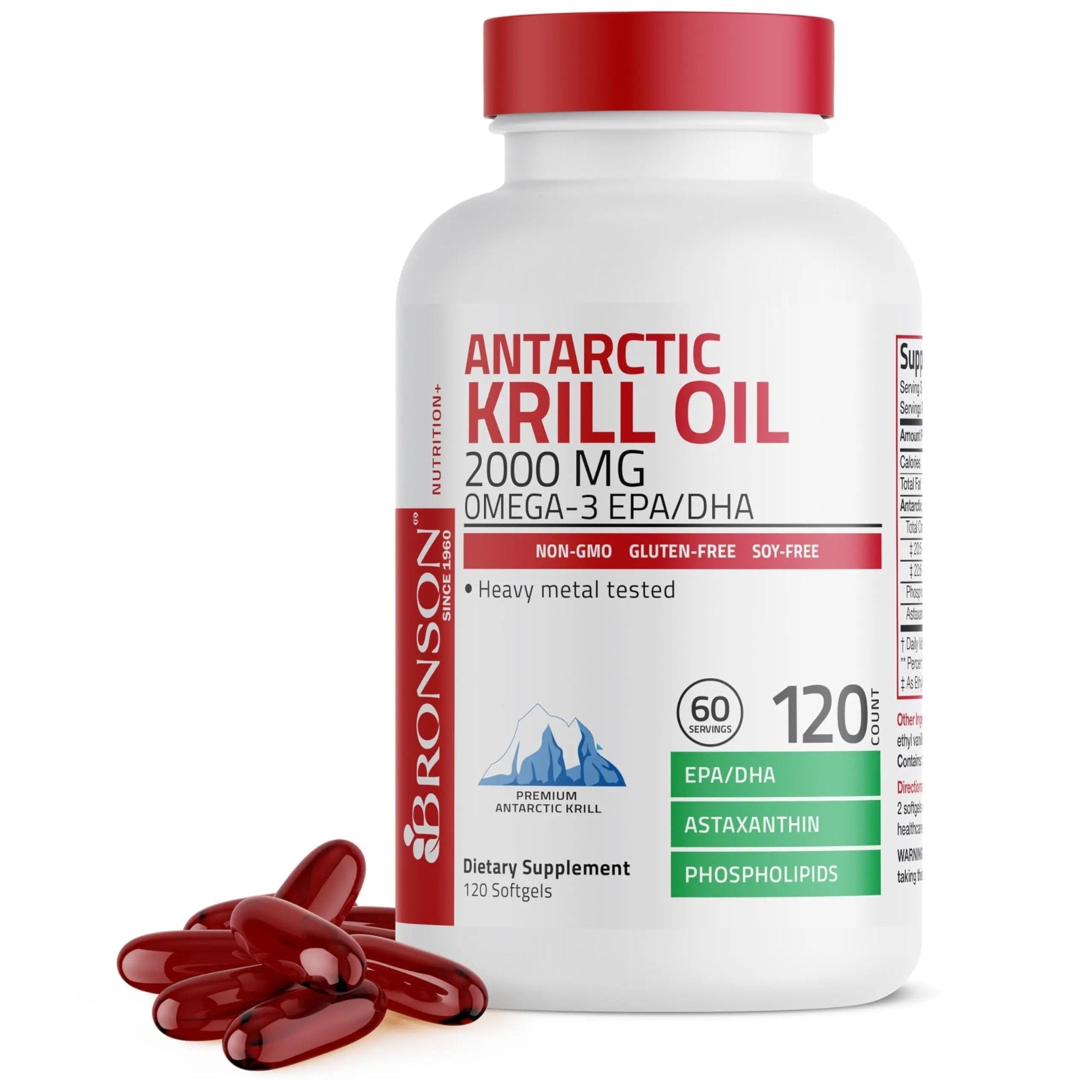 Bronson Antarctic Krill Oil 2000 mg with Omega-3s EPA, DHA, Astaxanthin and Phospholipids 120 Softgels (60 Servings) - TrustMedUSA