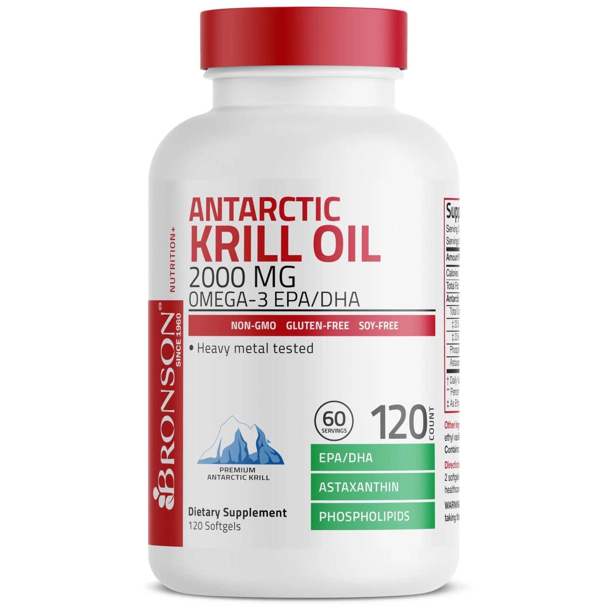 Bronson Antarctic Krill Oil 2000 mg with Omega-3s EPA, DHA, Astaxanthin and Phospholipids 120 Softgels (60 Servings) - TrustMedUSA