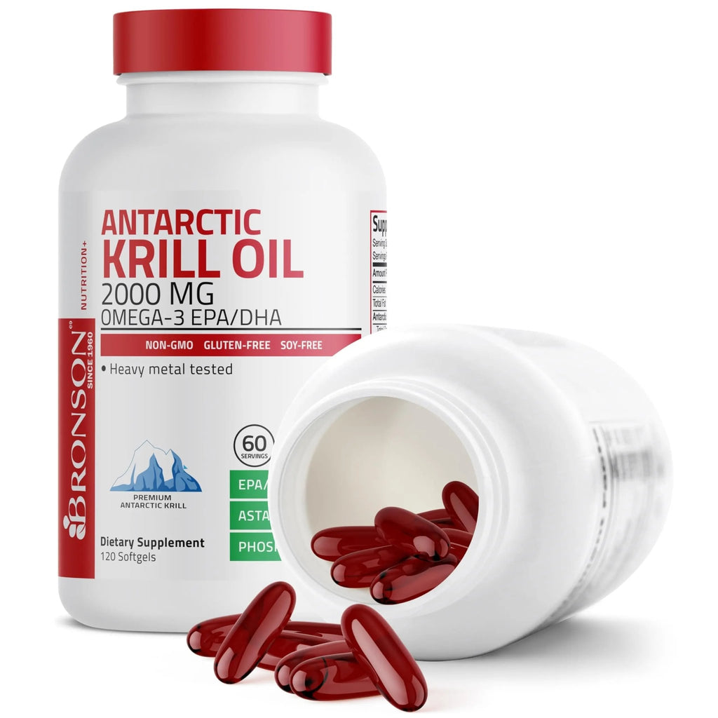 Bronson Antarctic Krill Oil 2000 mg with Omega-3s EPA, DHA, Astaxanthin and Phospholipids 120 Softgels (60 Servings) - TrustMedUSA
