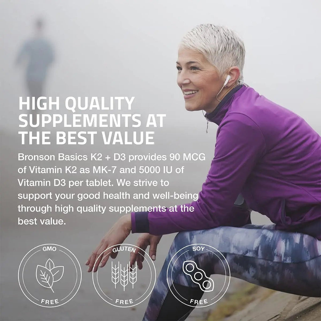 Bronson Basics Vitamin K2 D3 (MK7) Supplement Non-GMO Formula 5000IU (125 mcg) - TrustMedUSA