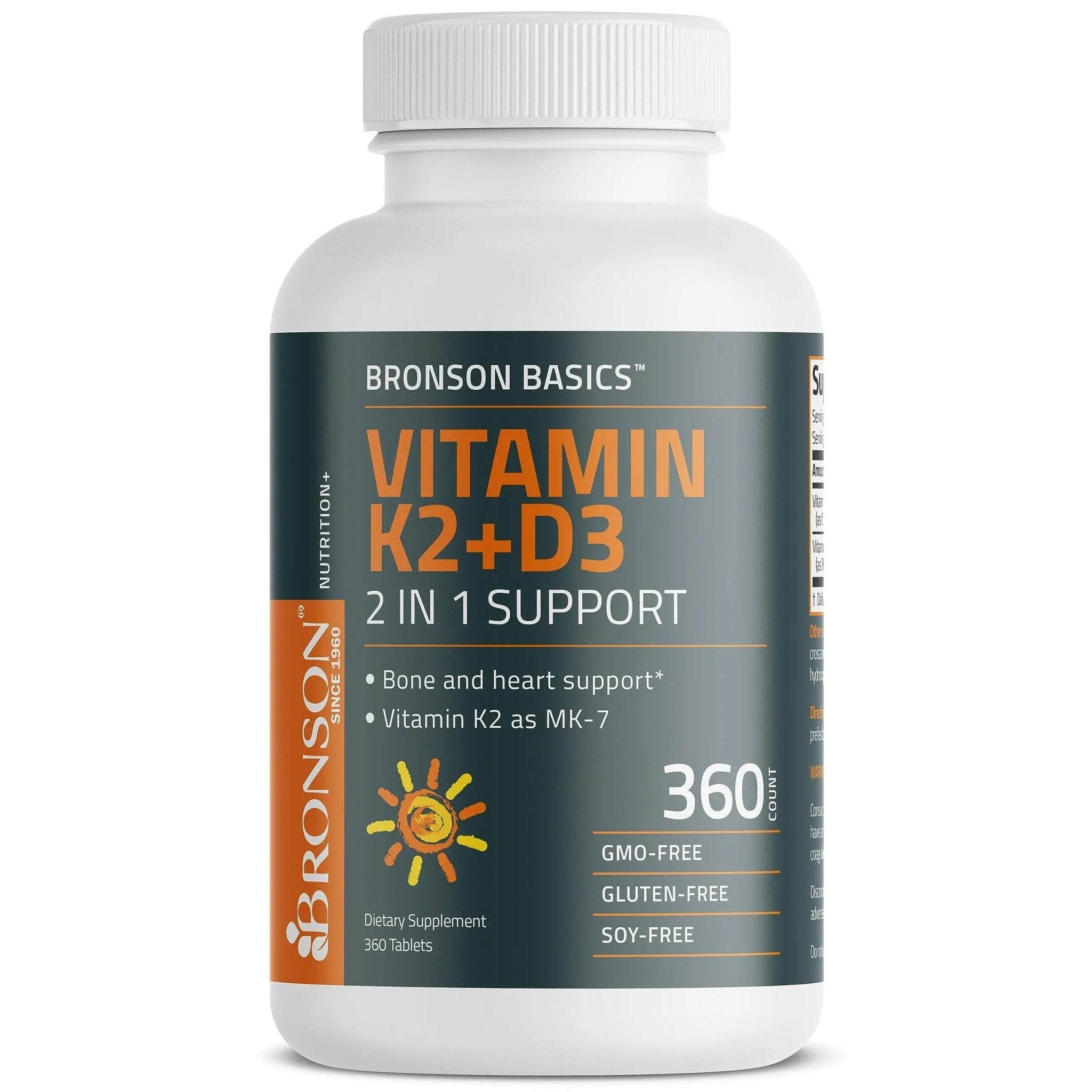 Bronson Basics Vitamin K2 D3 (MK7) Supplement Non-GMO Formula 5000IU (125 mcg) - TrustMedUSA