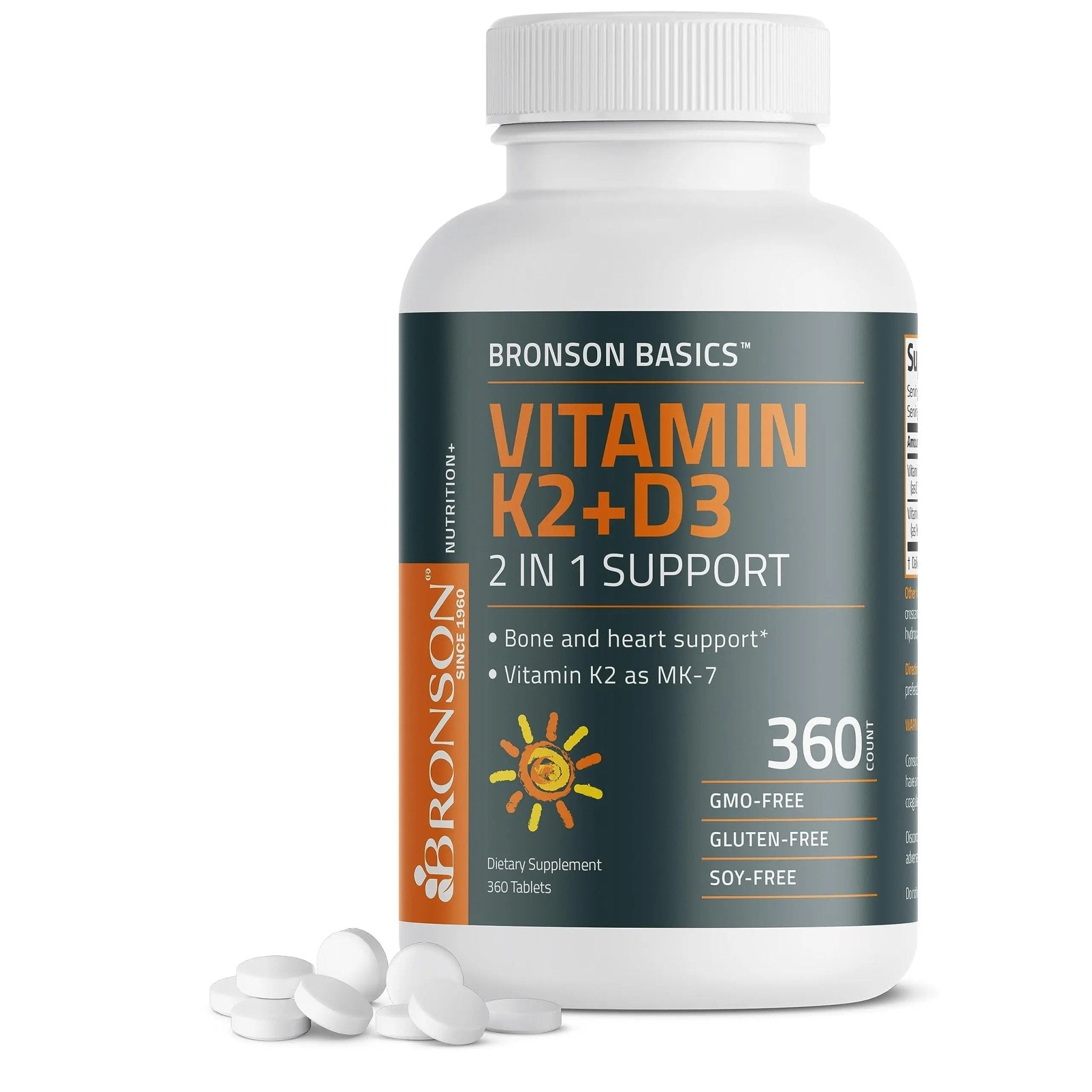 Bronson Basics Vitamin K2 D3 (MK7) Supplement Non-GMO Formula 5000IU (125 mcg) - TrustMedUSA