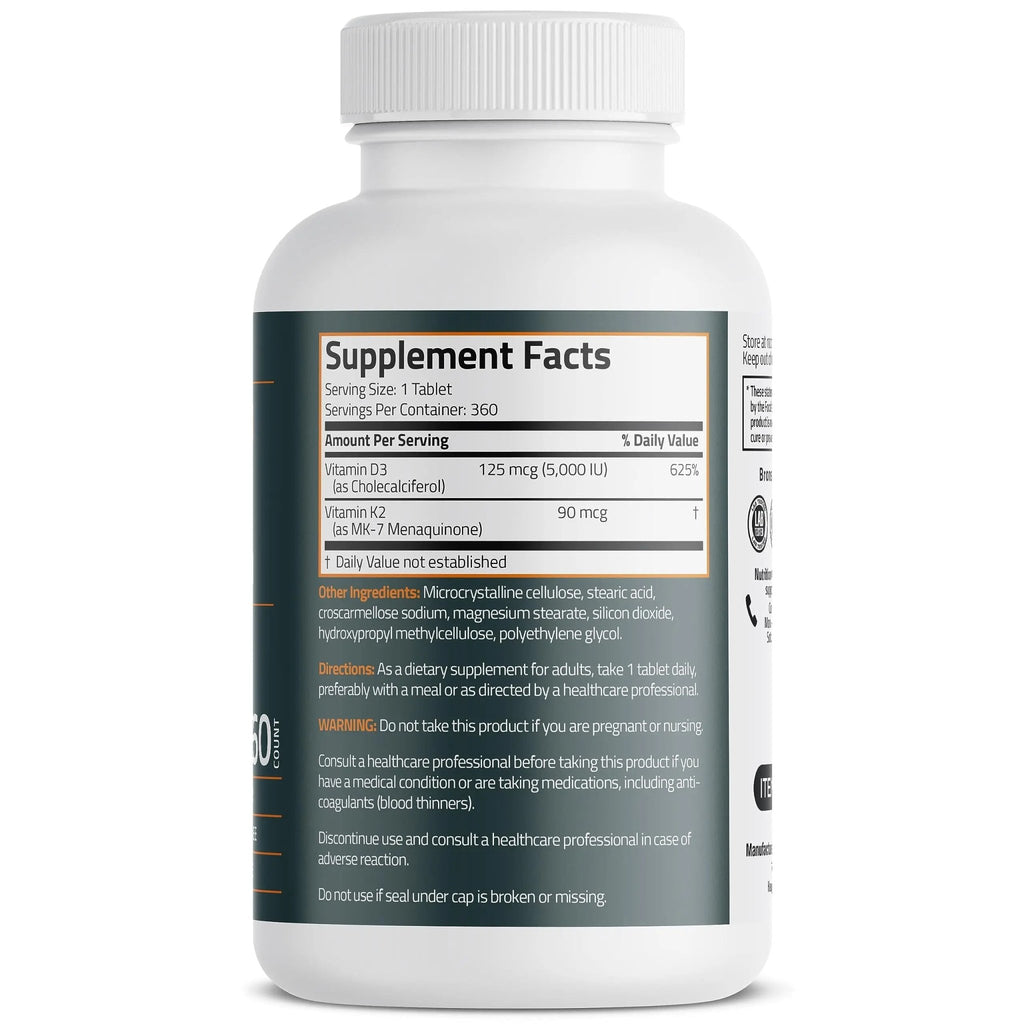 Bronson Basics Vitamin K2 D3 (MK7) Supplement Non-GMO Formula 5000IU (125 mcg) - TrustMedUSA