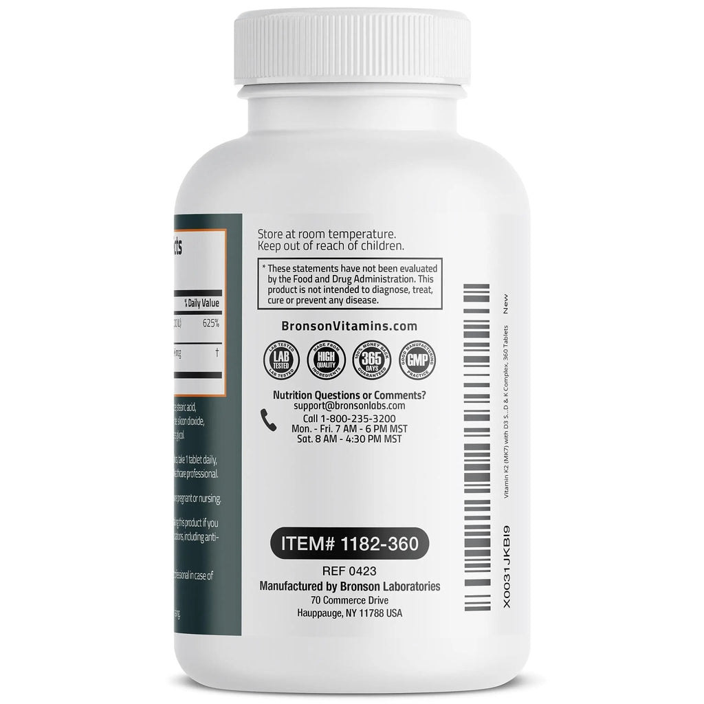 Bronson Basics Vitamin K2 D3 (MK7) Supplement Non-GMO Formula 5000IU (125 mcg) - TrustMedUSA