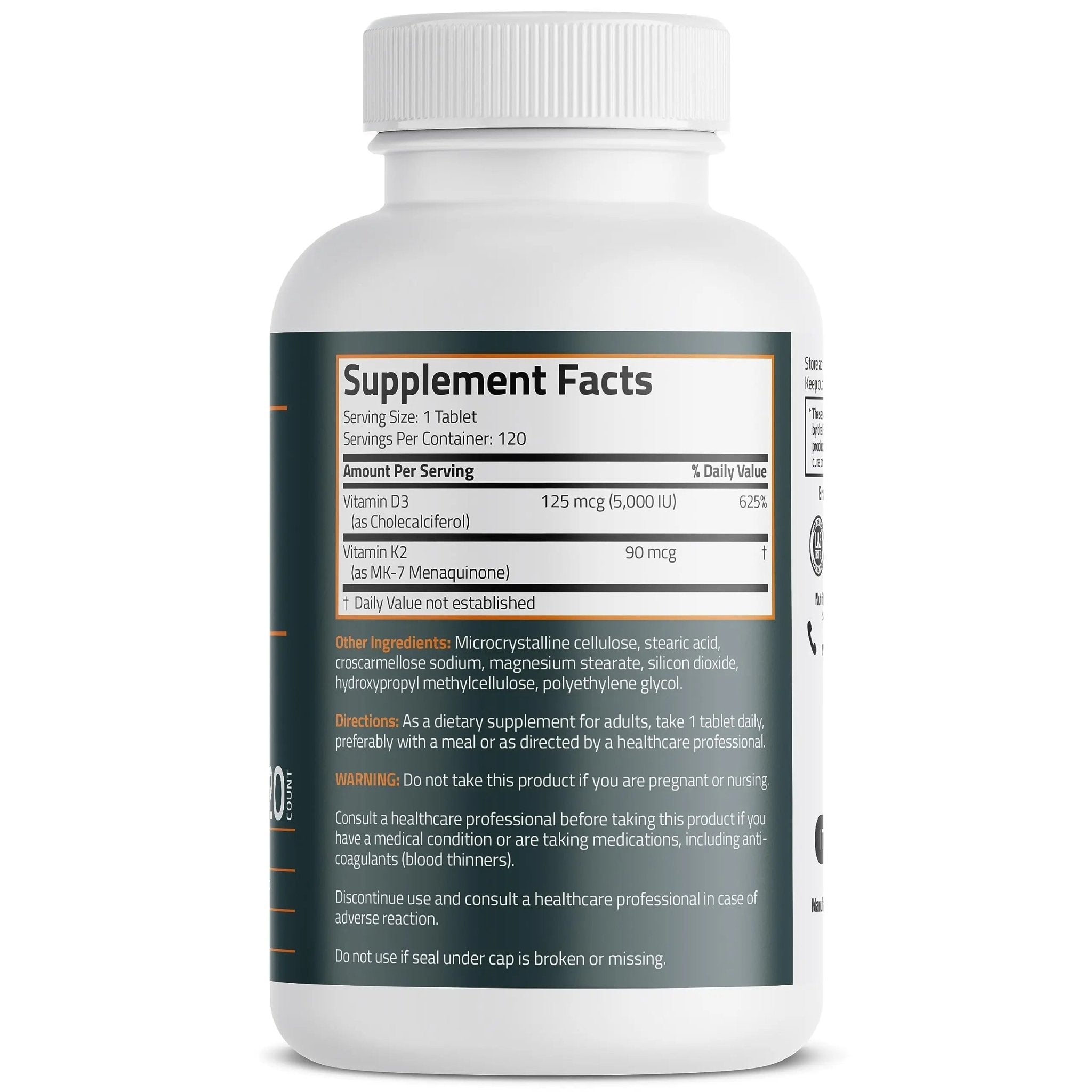 Bronson Basics Vitamin K2 D3 (MK7) Supplement Non-GMO Formula 5000IU (125 mcg) - TrustMedUSA
