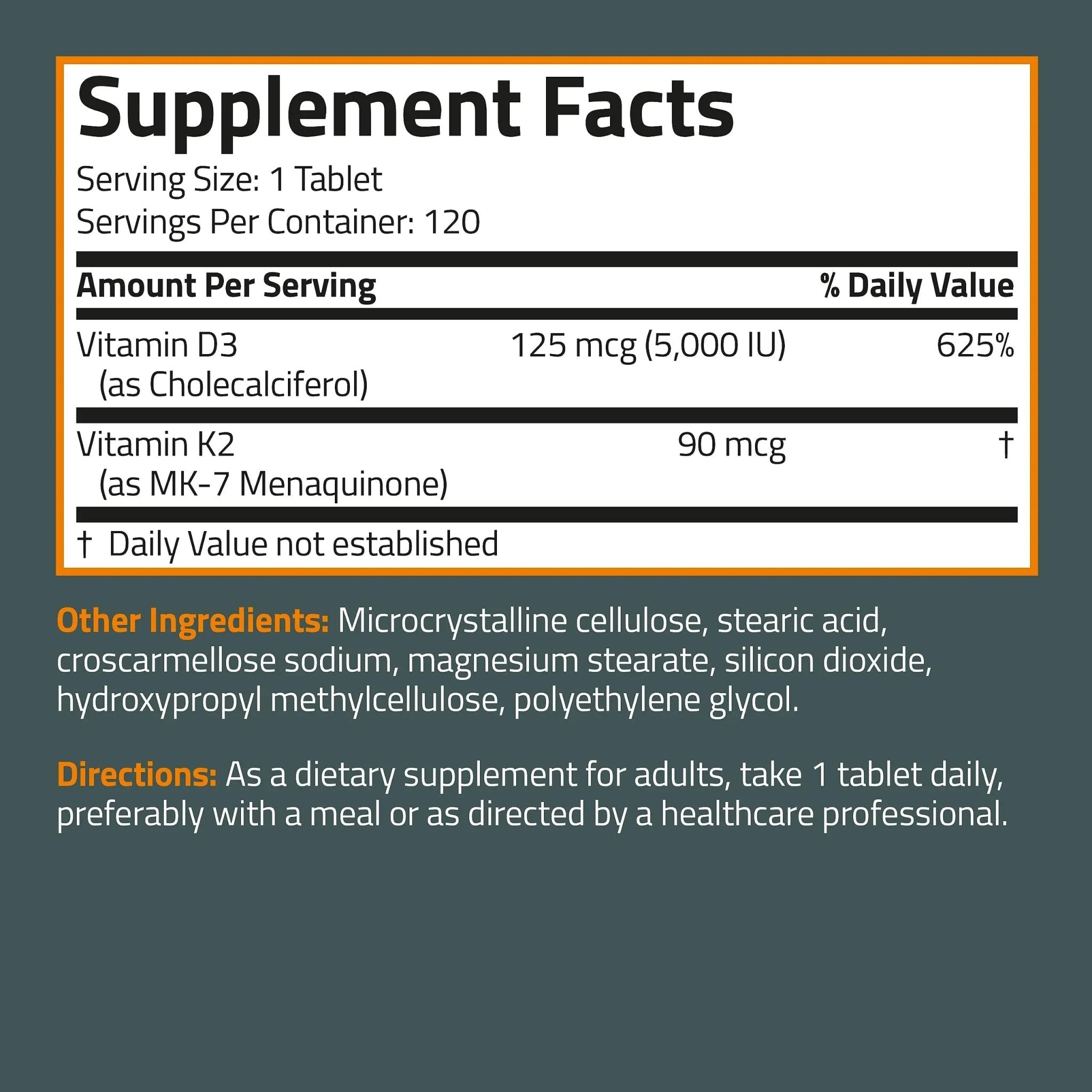 Bronson Basics Vitamin K2 D3 (MK7) Supplement Non-GMO Formula 5000IU (125 mcg) - TrustMedUSA